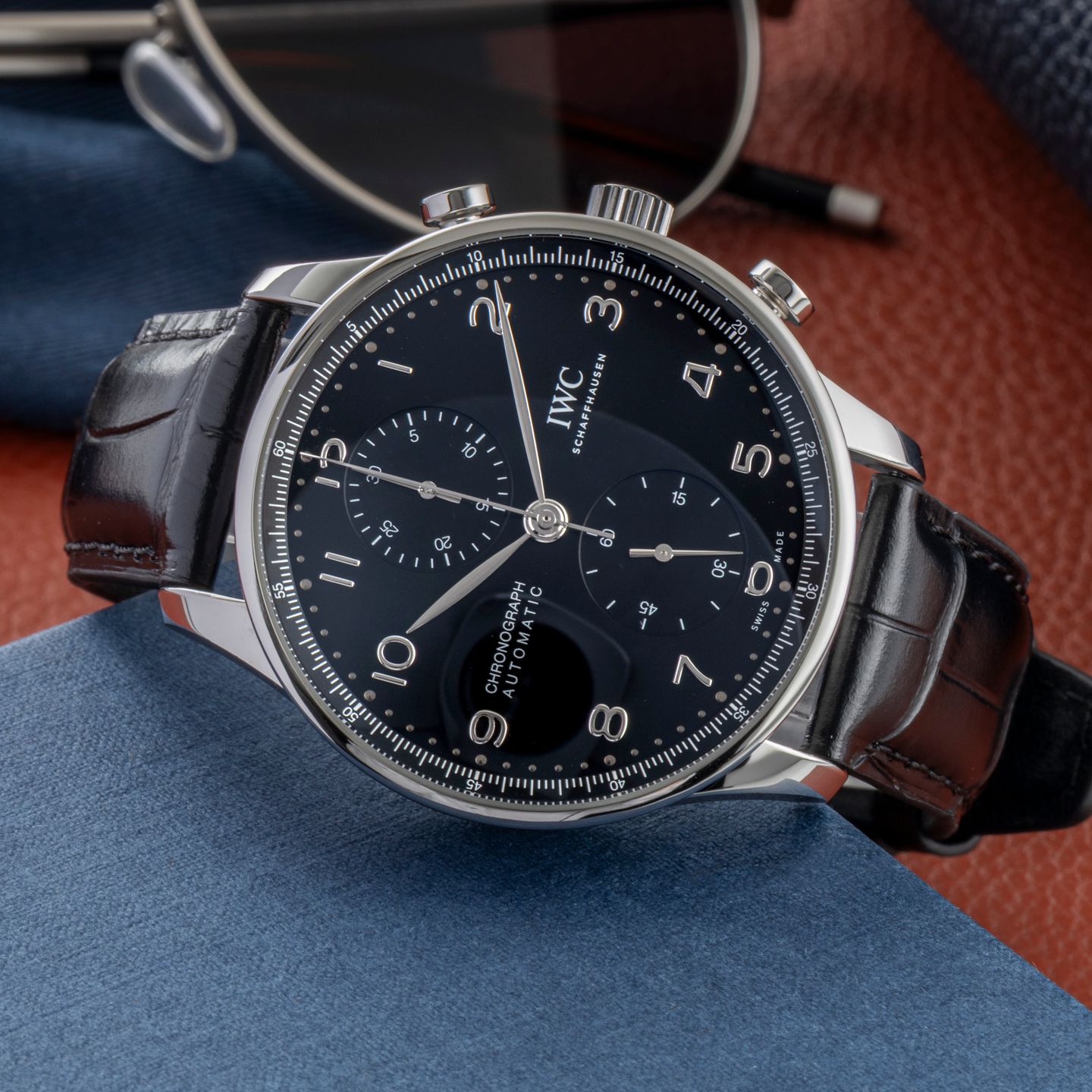 IWC Portuguese Chronograph IW371609 (Unknown (random serial)) - Black dial 41 mm Steel case (2/8)
