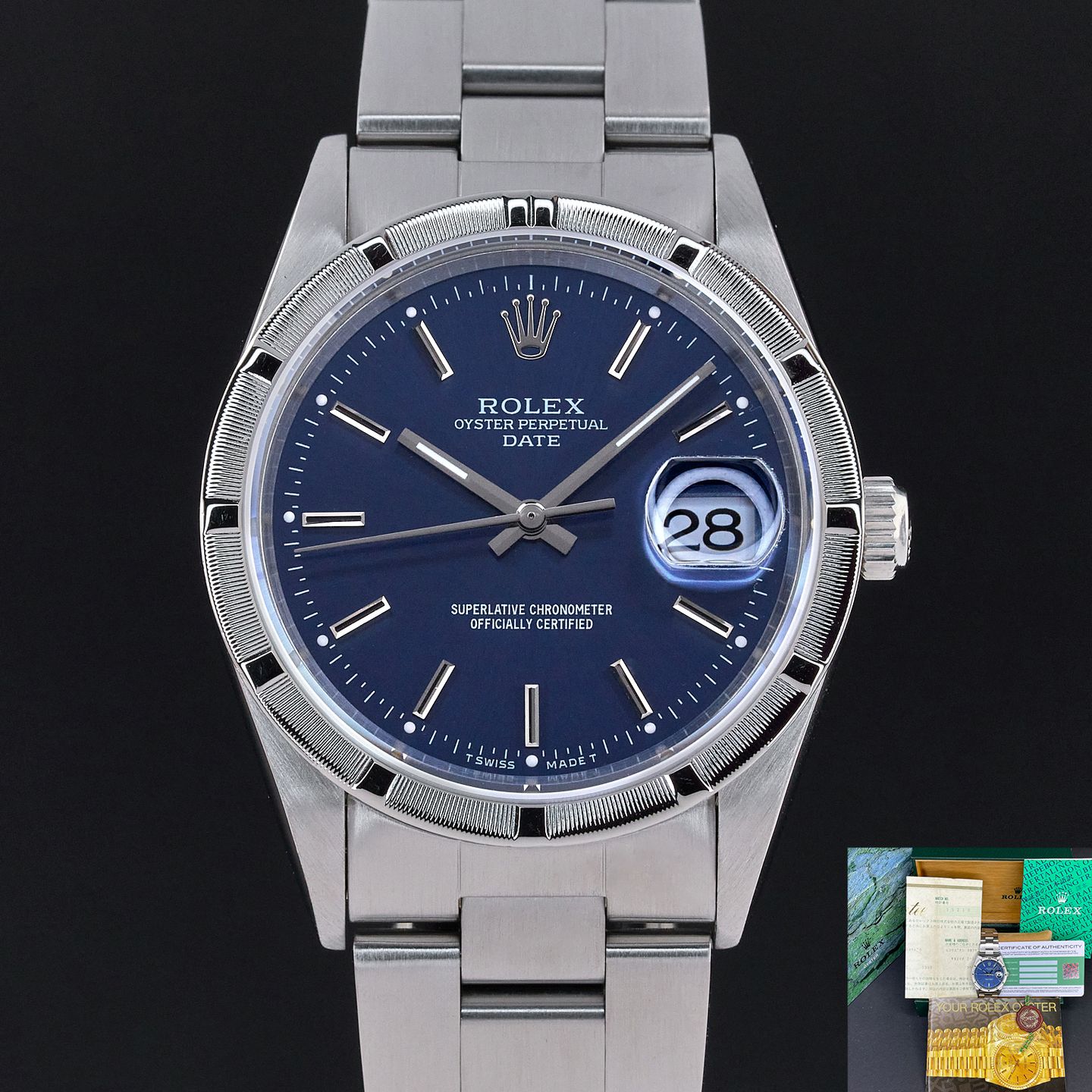 Rolex Oyster Perpetual Date 15210 (1995) - Blauw wijzerplaat 34mm Staal (1/7)