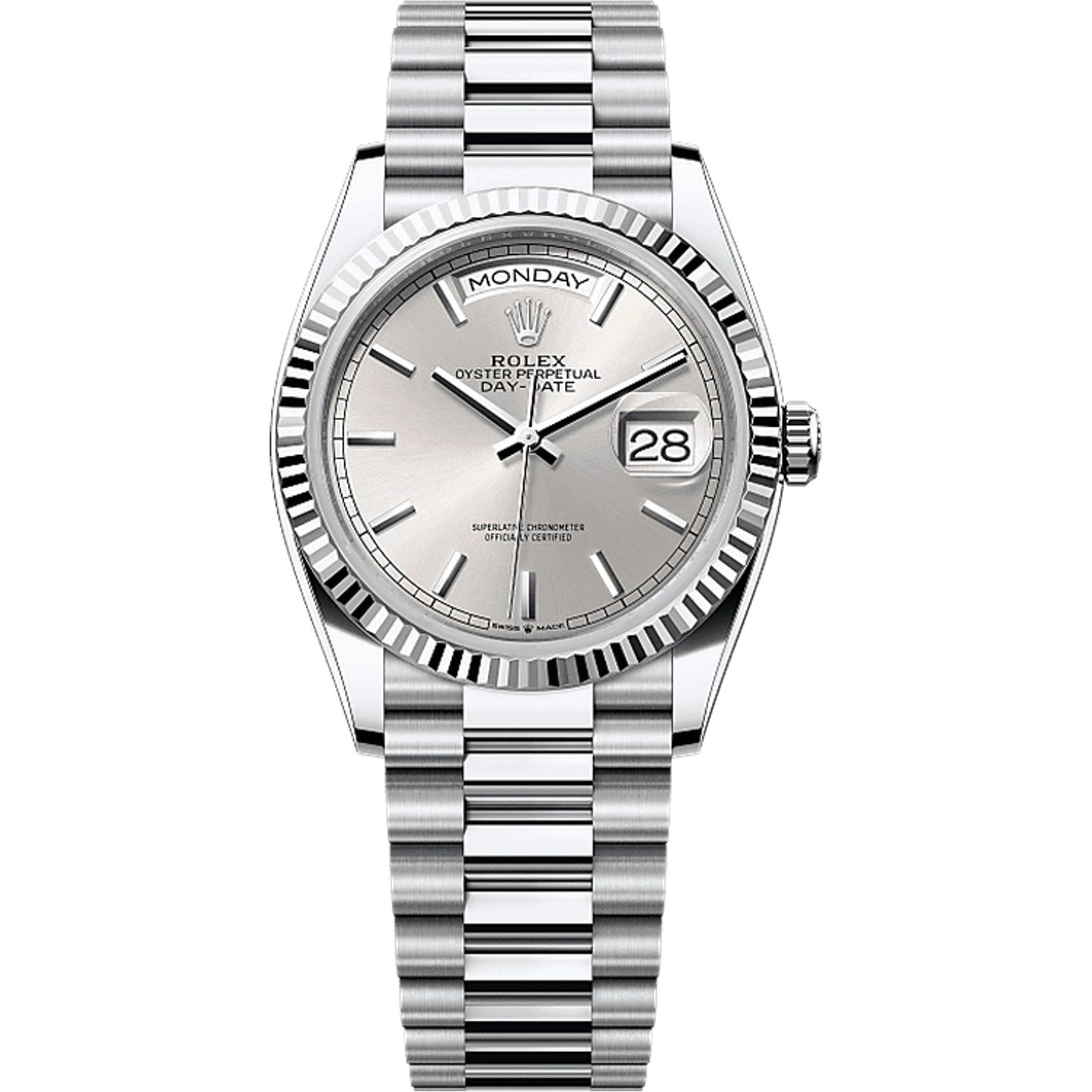 Rolex Day-Date 36 128236 (2025) - Zilver wijzerplaat 36mm Platina (1/1)