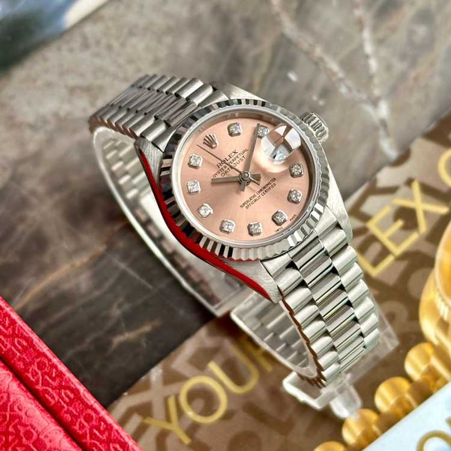 Rolex Lady-Datejust 69179 (1997) - Roze wijzerplaat 26mm Witgoud (5/8)