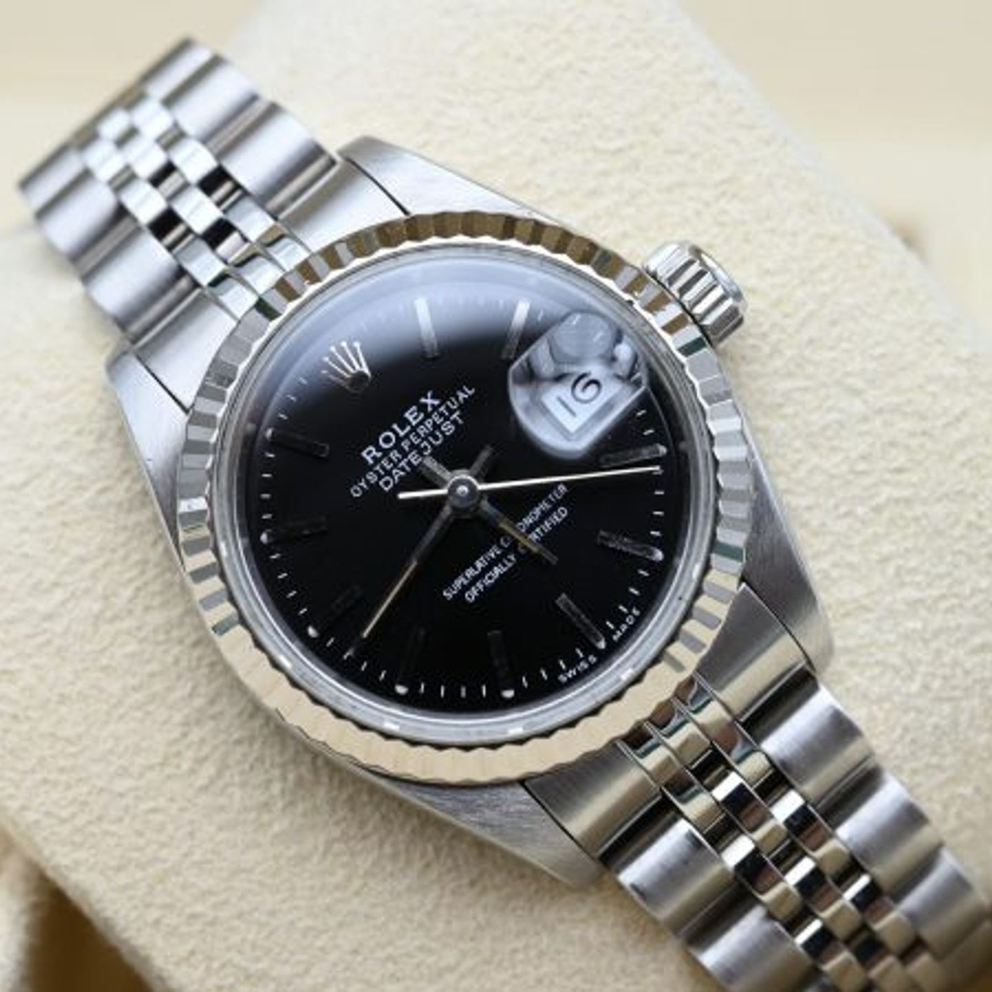 Rolex Lady-Datejust 69174 (1992) - Black dial 26 mm Steel case (1/8)