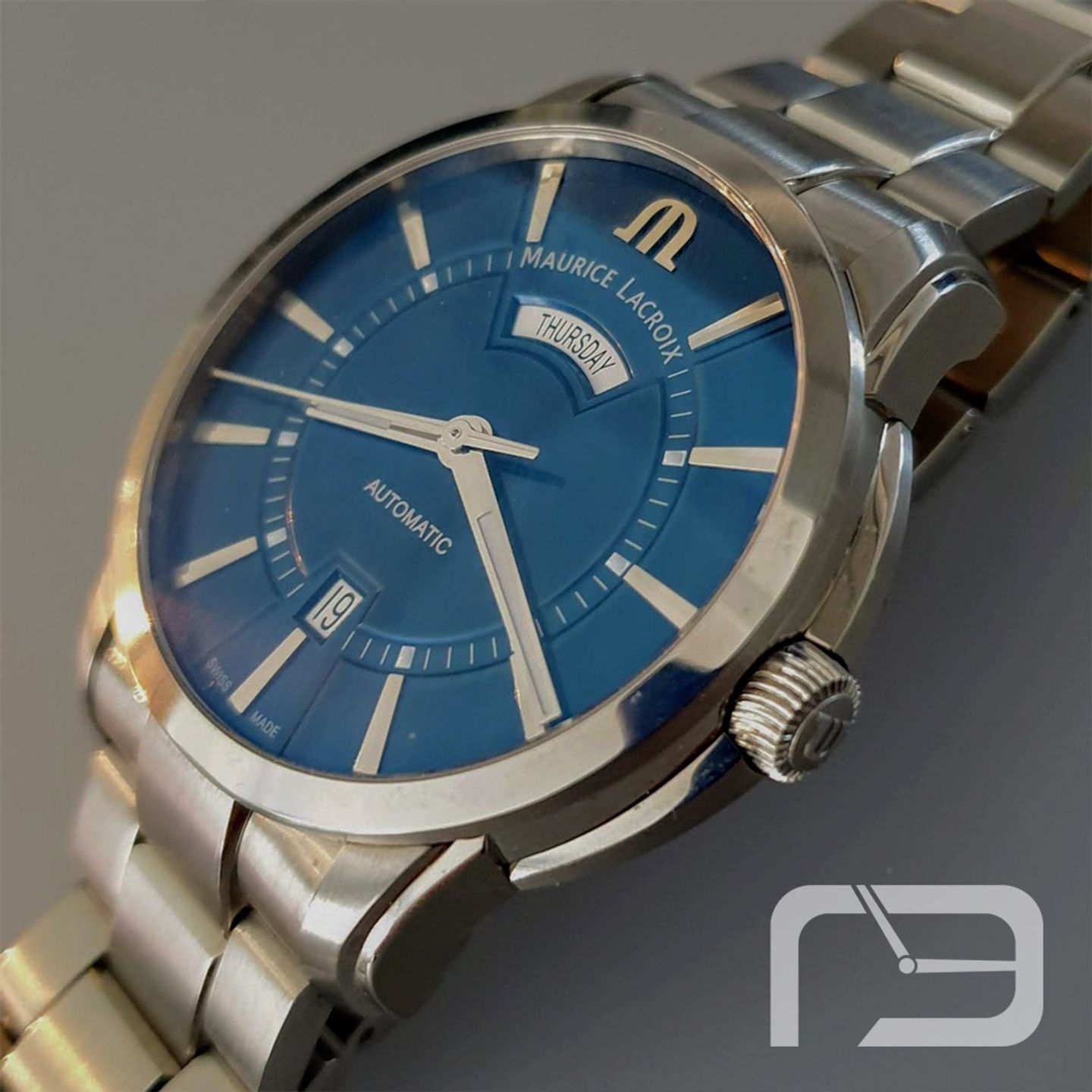 Maurice Lacroix Pontos Day Date PT6358-SS002-430-1 (Onbekend (willekeurig serienummer)) - Blauw wijzerplaat 41mm Staal (2/8)