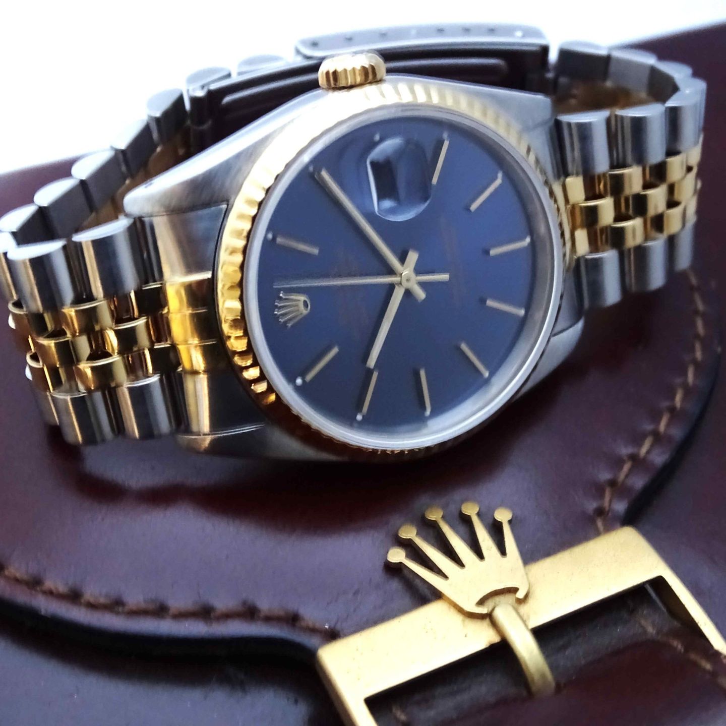 Rolex Datejust 16233 (1989) - Blue dial 36 mm Gold/Steel case (1/8)