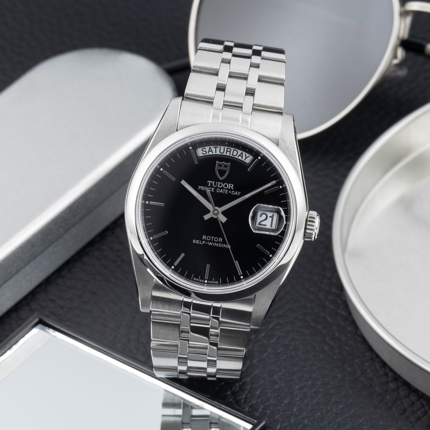 Tudor Prince Date 76200 (Unknown (random serial)) - Black dial 36 mm Steel case (1/8)