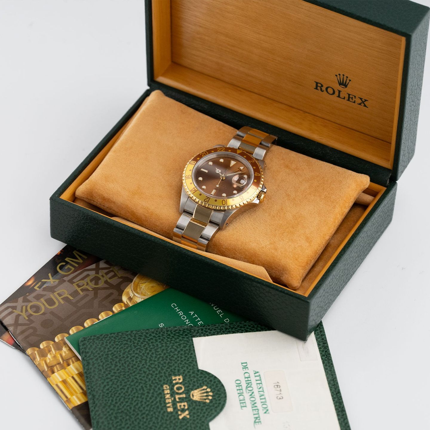 Rolex GMT-Master II 16713 (2000) - Bruin wijzerplaat 40mm Goud/Staal (7/7)