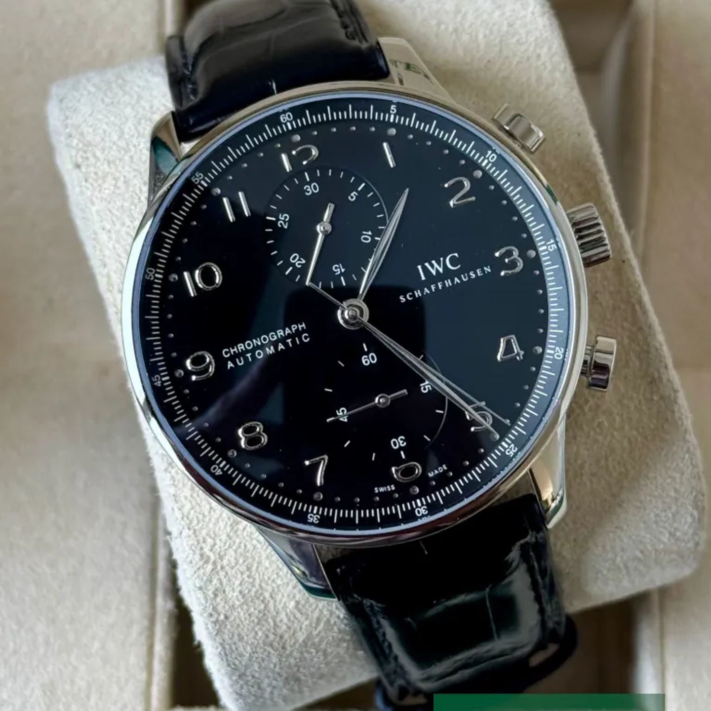 IWC Portuguese Chronograph IW371447 (Onbekend (willekeurig serienummer)) - Zwart wijzerplaat 41mm Staal (1/7)
