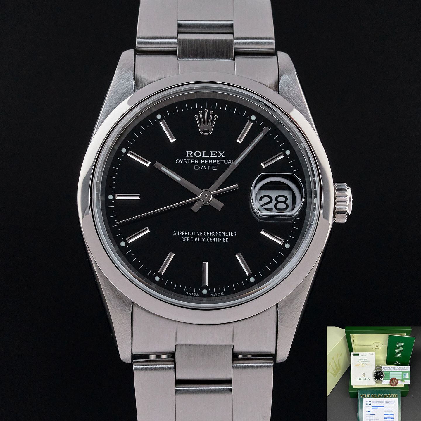 Rolex Oyster Perpetual Date 15200 (2006) - Zwart wijzerplaat 34mm Staal (1/8)