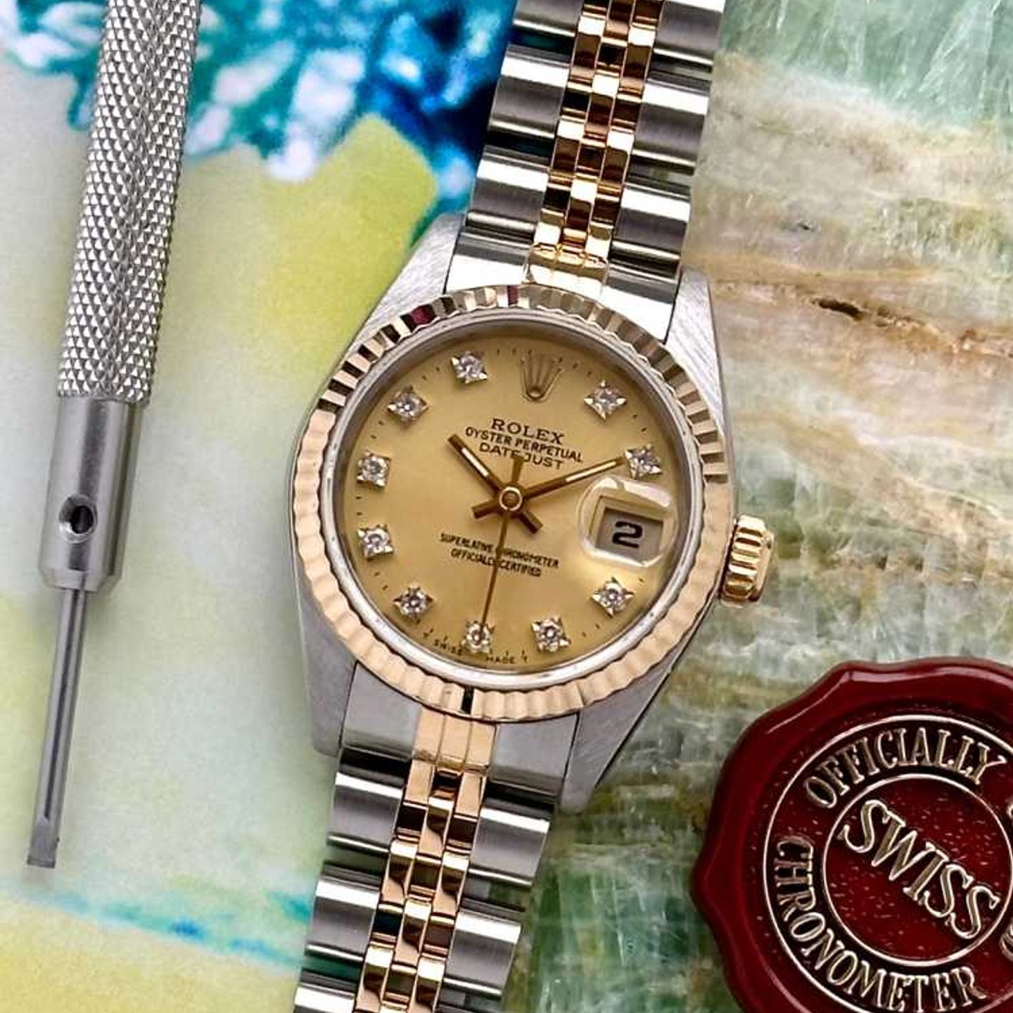 Rolex Lady-Datejust 69173G (1988) - Gold dial 26 mm Gold/Steel case (1/8)