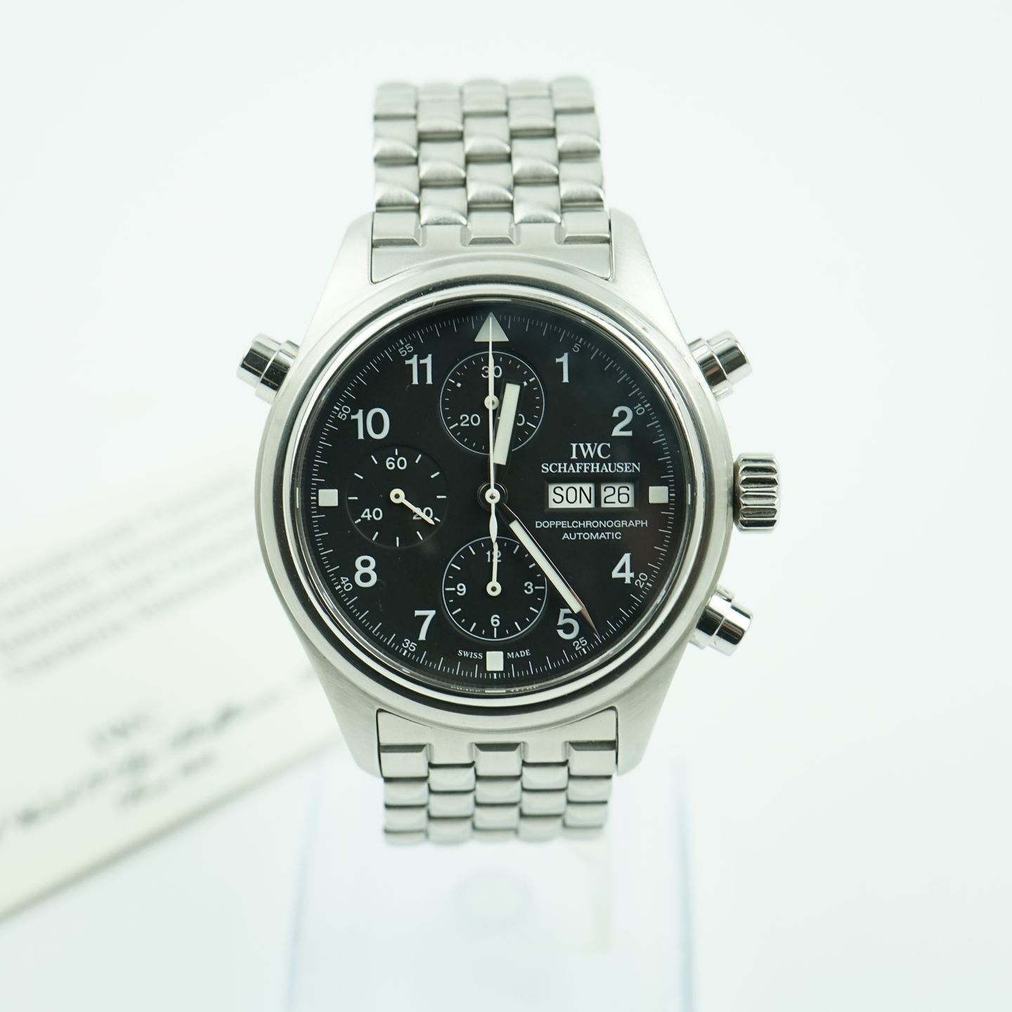 IWC Pilot Double Chronograph IW3713 (2001) - Zwart wijzerplaat 42mm Staal (1/8)