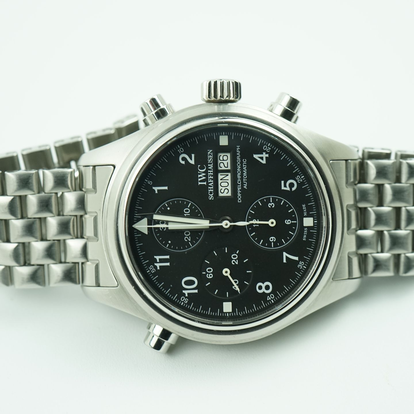 IWC Pilot Double Chronograph IW3713 (2001) - Zwart wijzerplaat 42mm Staal (7/8)