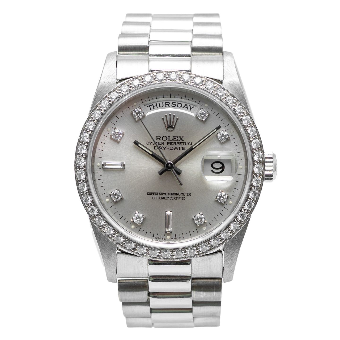 Rolex Day-Date 36 18346 (1976) - Silver dial 36 mm Platinum case (1/5)