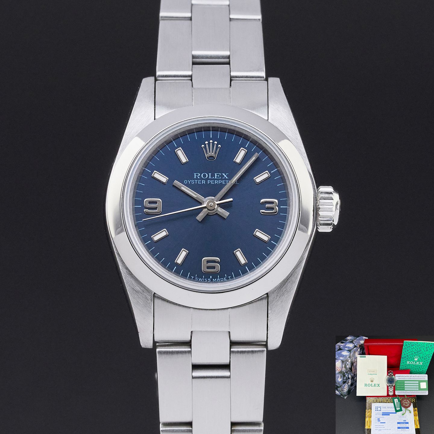 Rolex Oyster Perpetual 67180 (1996) - Blue dial 26 mm Steel case (1/8)