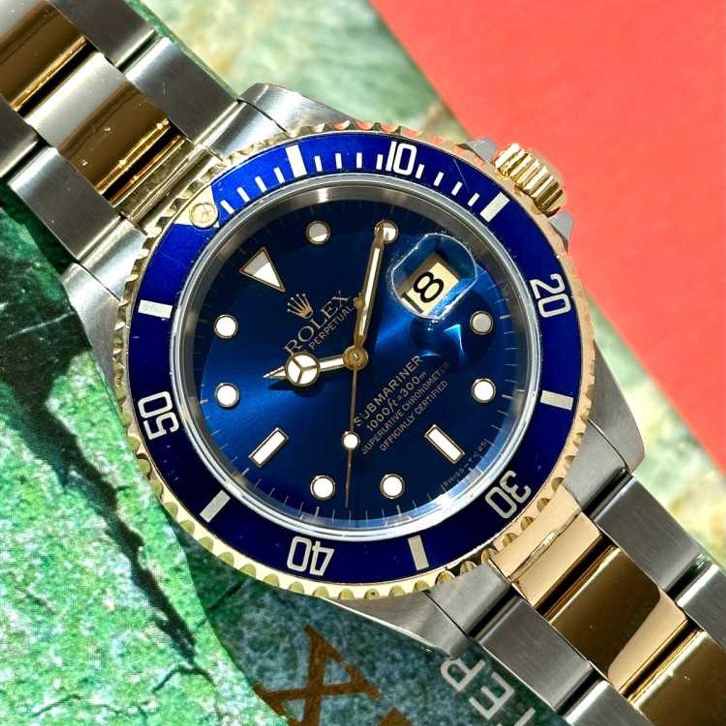 Rolex Submariner Date 16613 (1996) - Blue dial 40 mm Gold/Steel case (5/8)