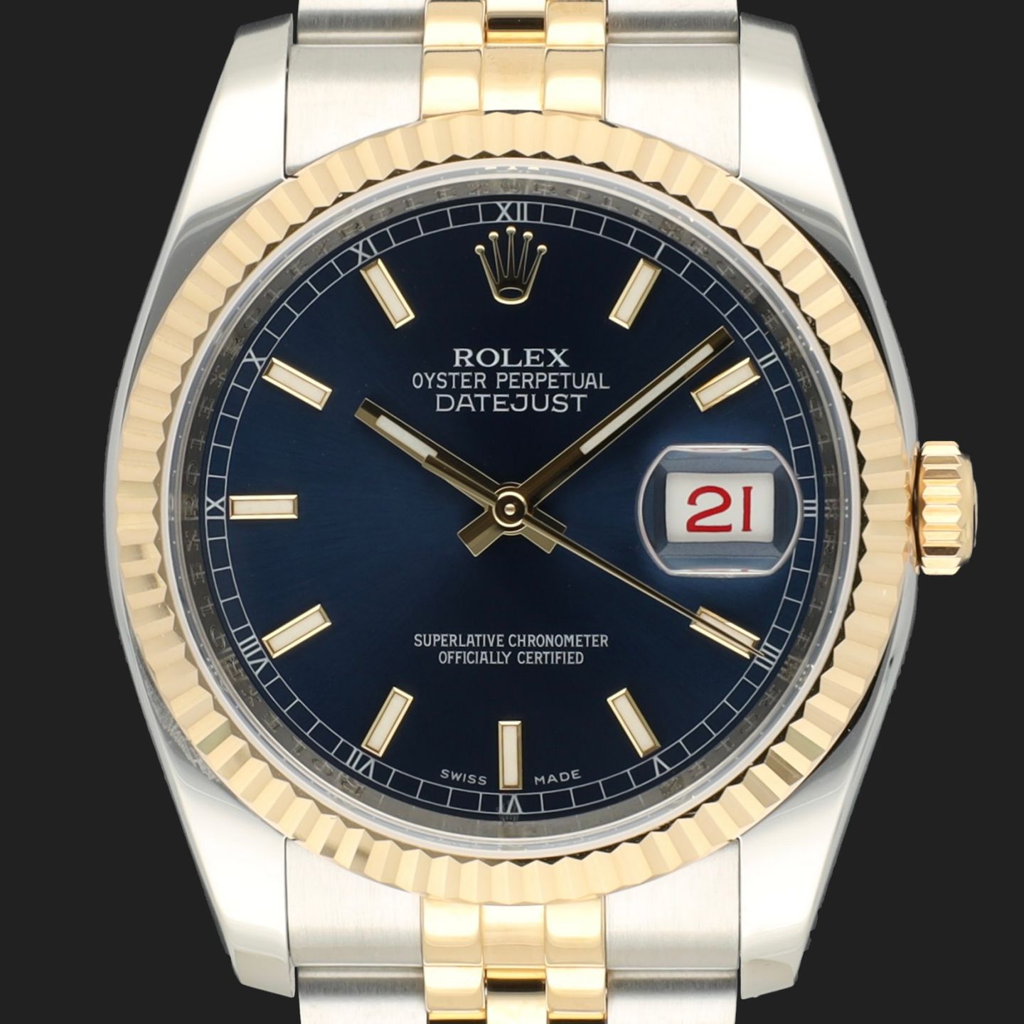 Rolex Datejust 36 116233 (2011) - Blue dial 36 mm Gold/Steel case (3/8)