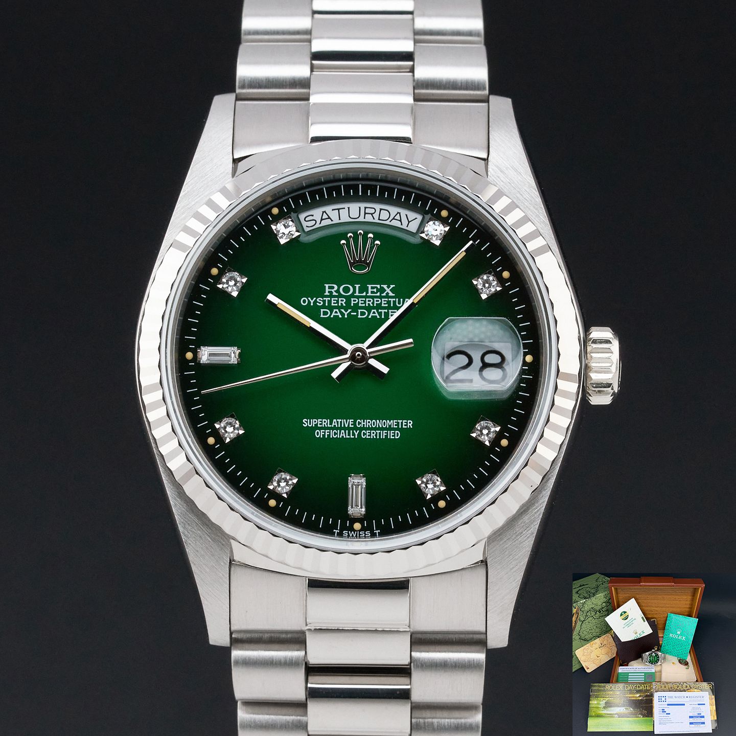 Rolex Day-Date 36 18039 (1988) - Green dial 36 mm White Gold case (1/8)
