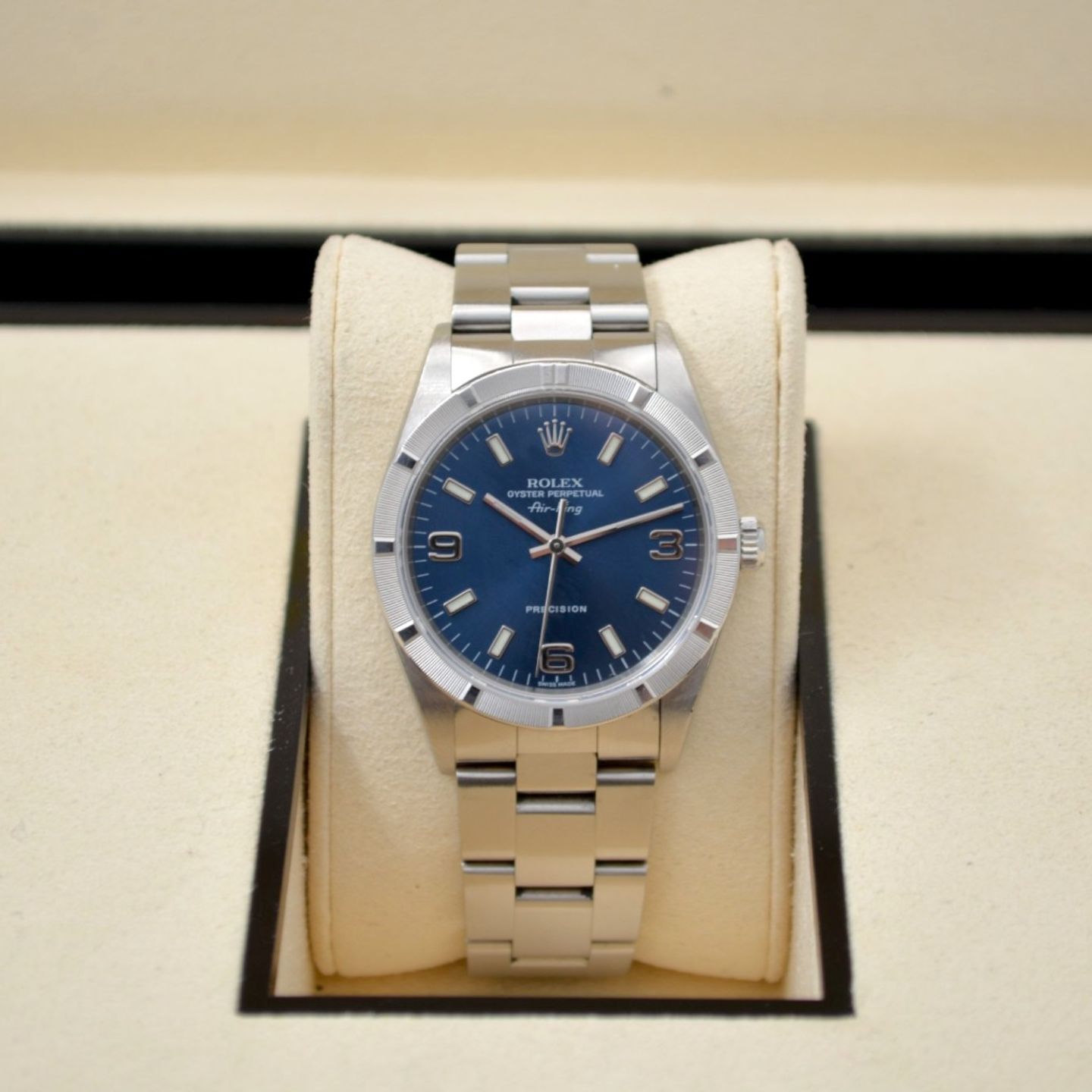 Rolex Air-King 14010 (2002) - Blauw wijzerplaat 34mm Staal (3/8)