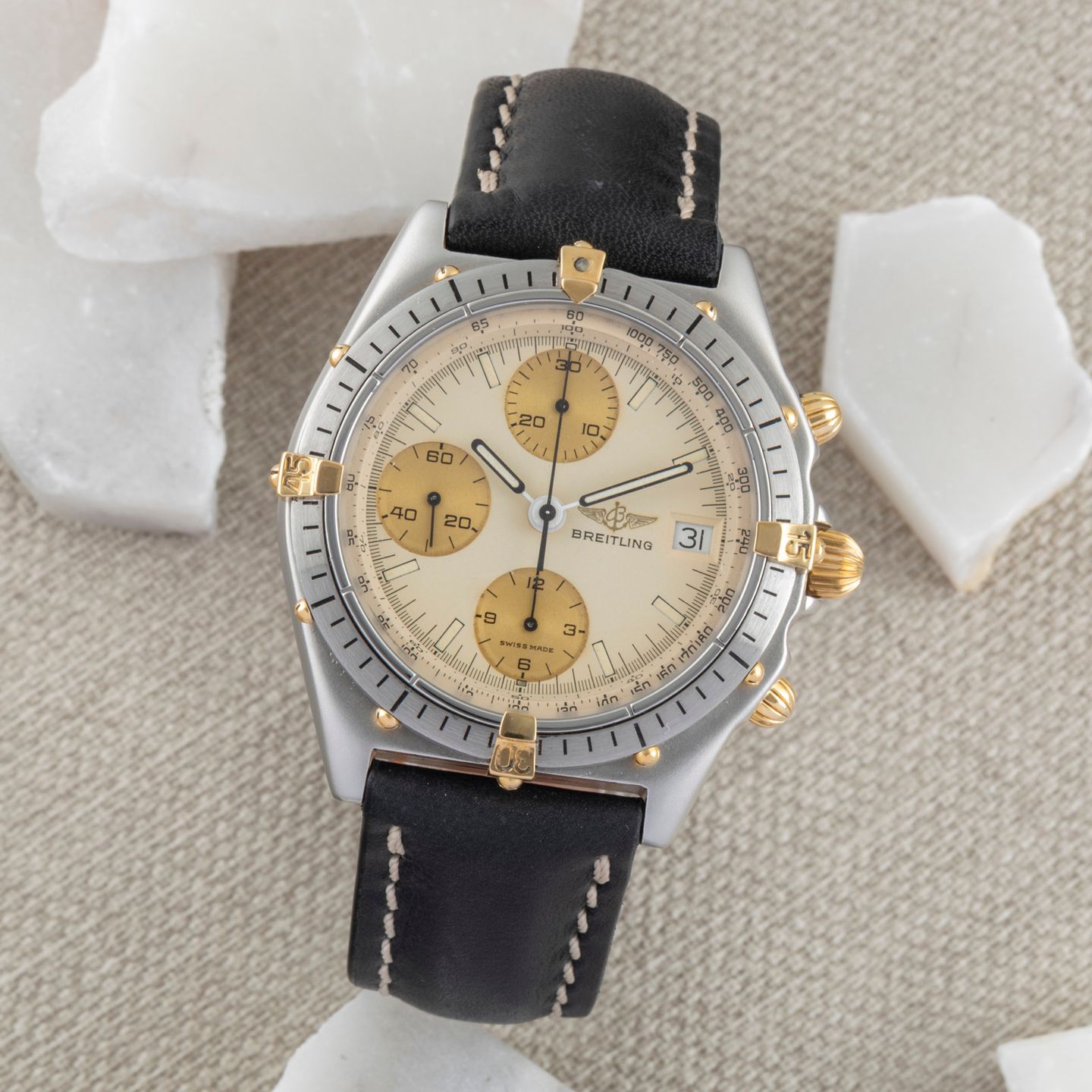 Breitling Chronomat 81950 (1990) - Beige dial 39 mm Gold/Steel case (1/8)