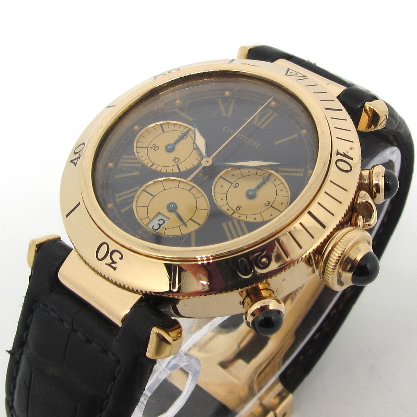 Cartier Pasha C 0960 1 (Unknown (random serial)) - Black dial 38 mm Yellow Gold case (1/5)