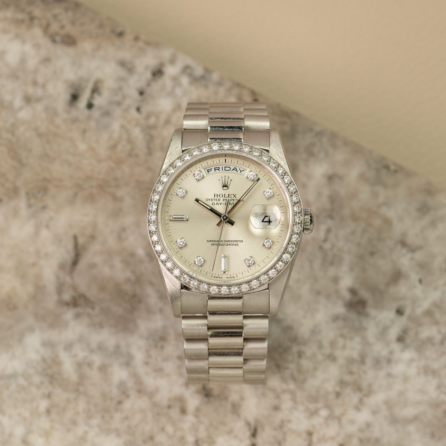 Rolex Day-Date 36 18346 (1989) - Silver dial 36 mm Platinum case (1/8)