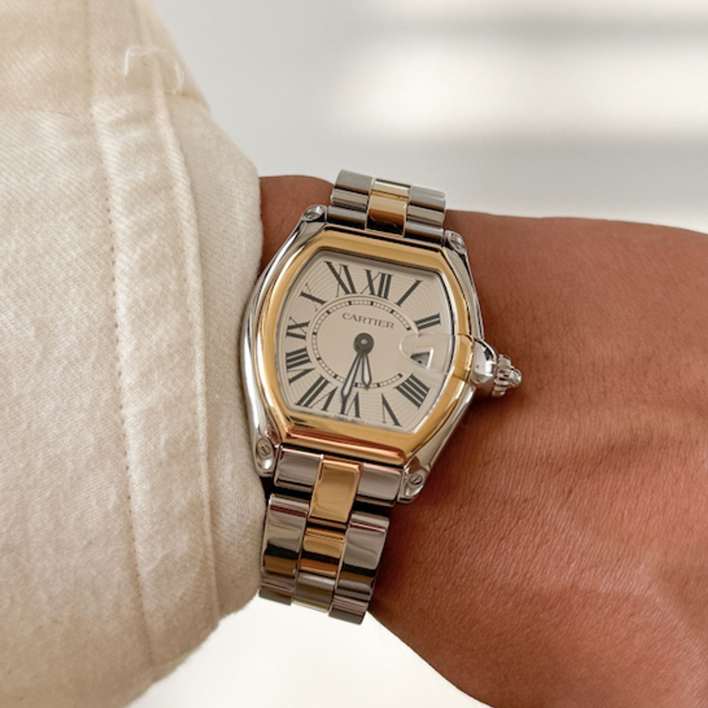 Cartier Roadster 2675 (2008) - Wit wijzerplaat 31mm Goud/Staal (6/6)