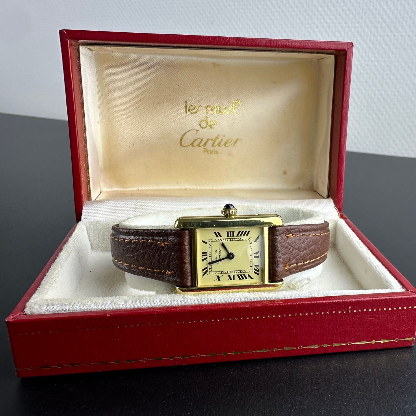 Cartier Tank Vermeil 1990 (1990) - Champagne dial 20 mm Gold/Steel case (3/8)