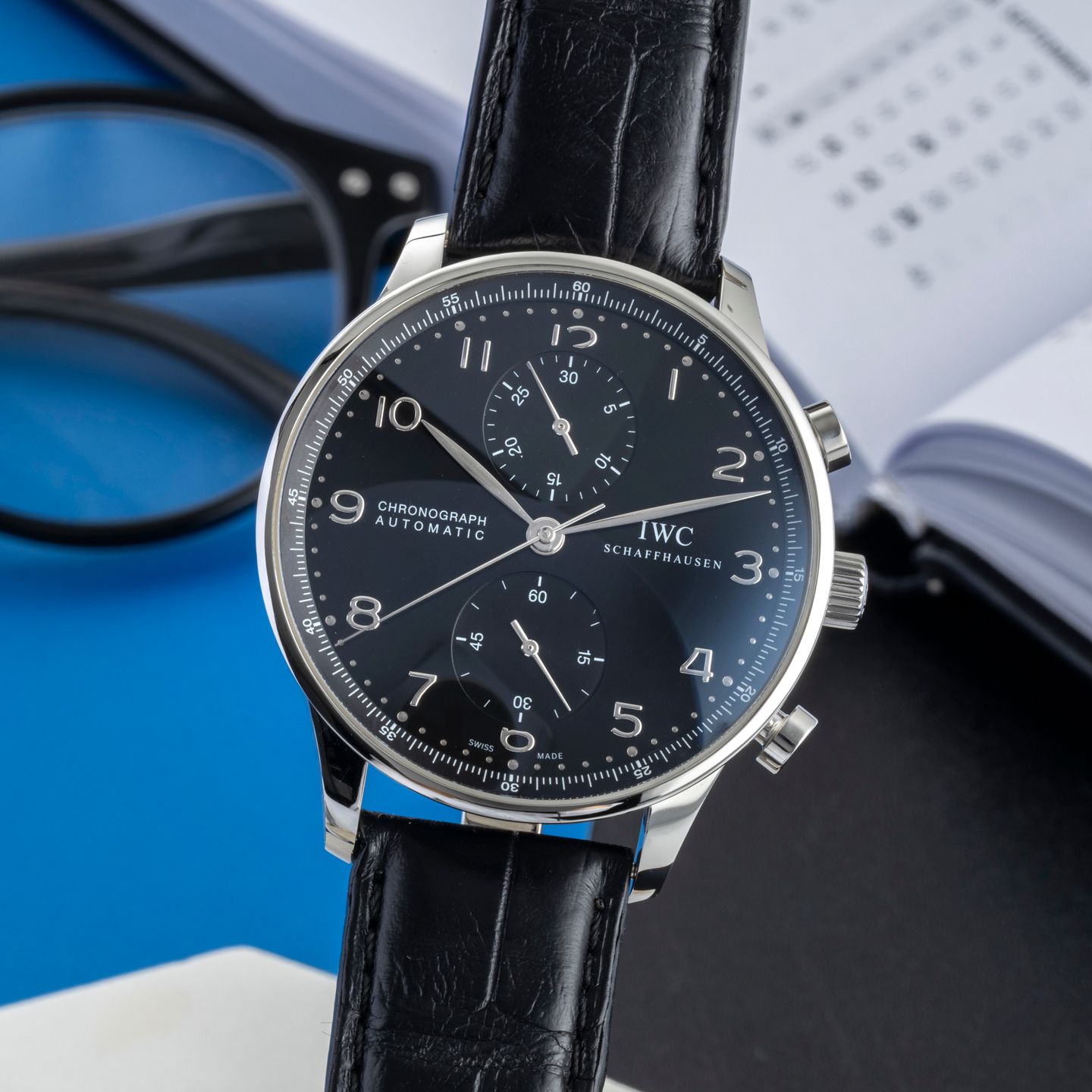 IWC Portuguese Chronograph IW371447 (Unknown (random serial)) - Black dial 41 mm Steel case (3/8)