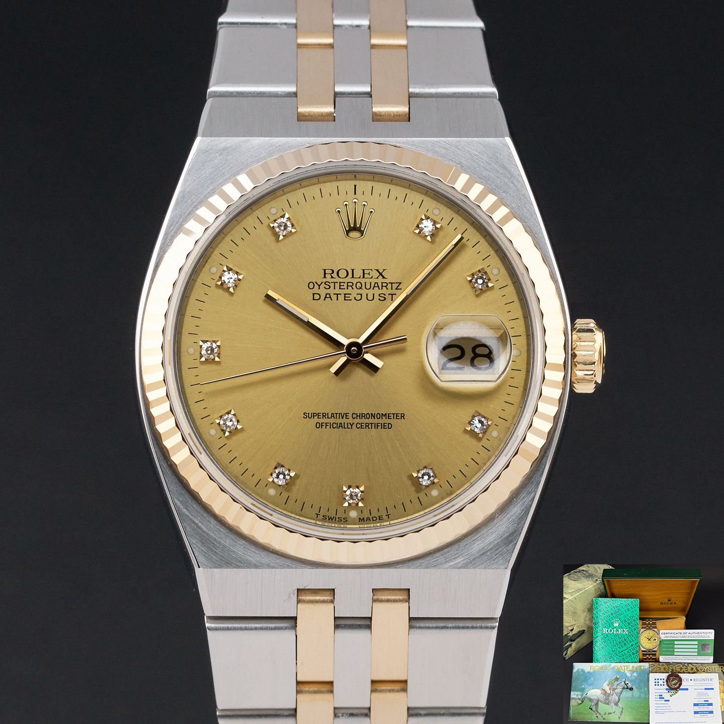 Rolex Datejust Oysterquartz 17013 (1990) - 36mm Goud/Staal (1/8)