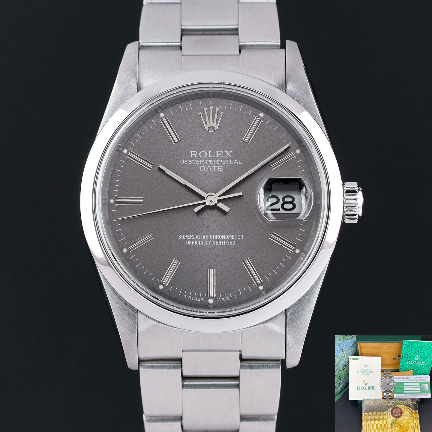 Rolex Oyster Perpetual Date 15200 (2001) - Grey dial 34 mm Steel case (1/8)