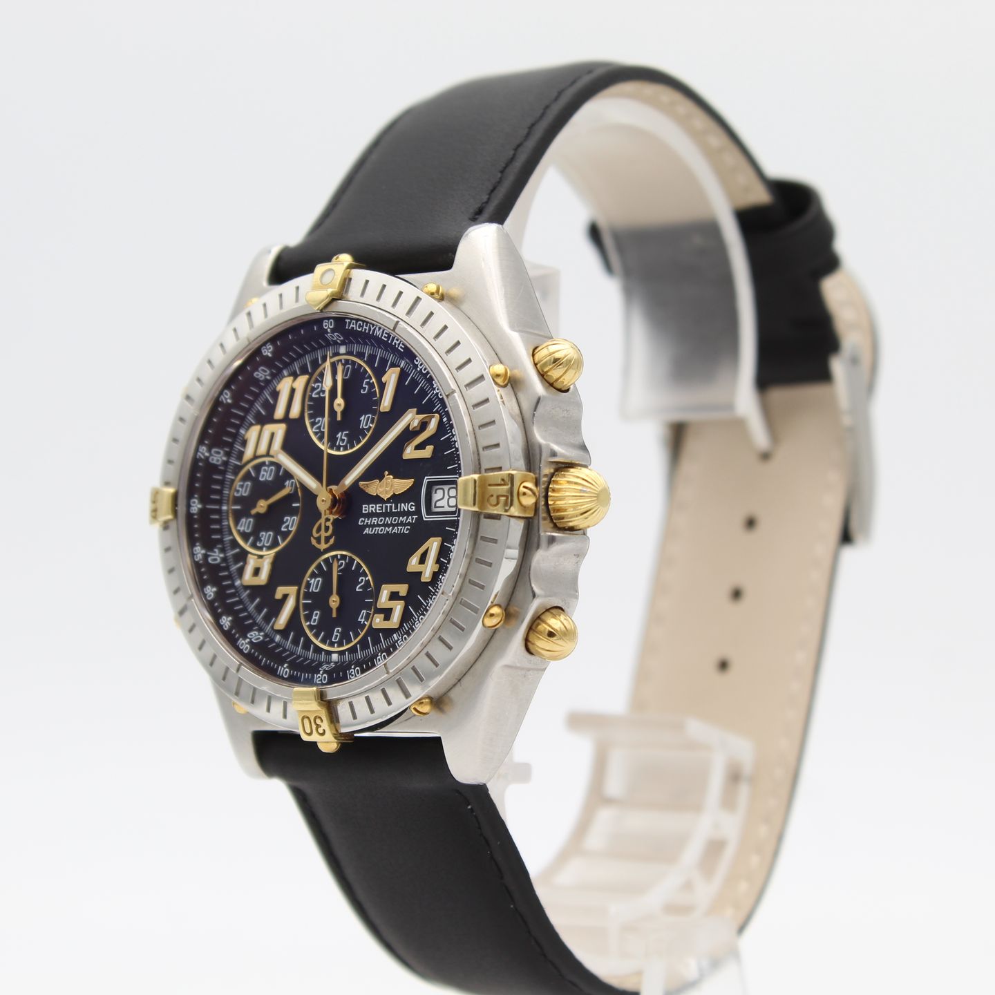 Breitling Chronomat B13350 (2002) - Black dial 40 mm Gold/Steel case (3/8)