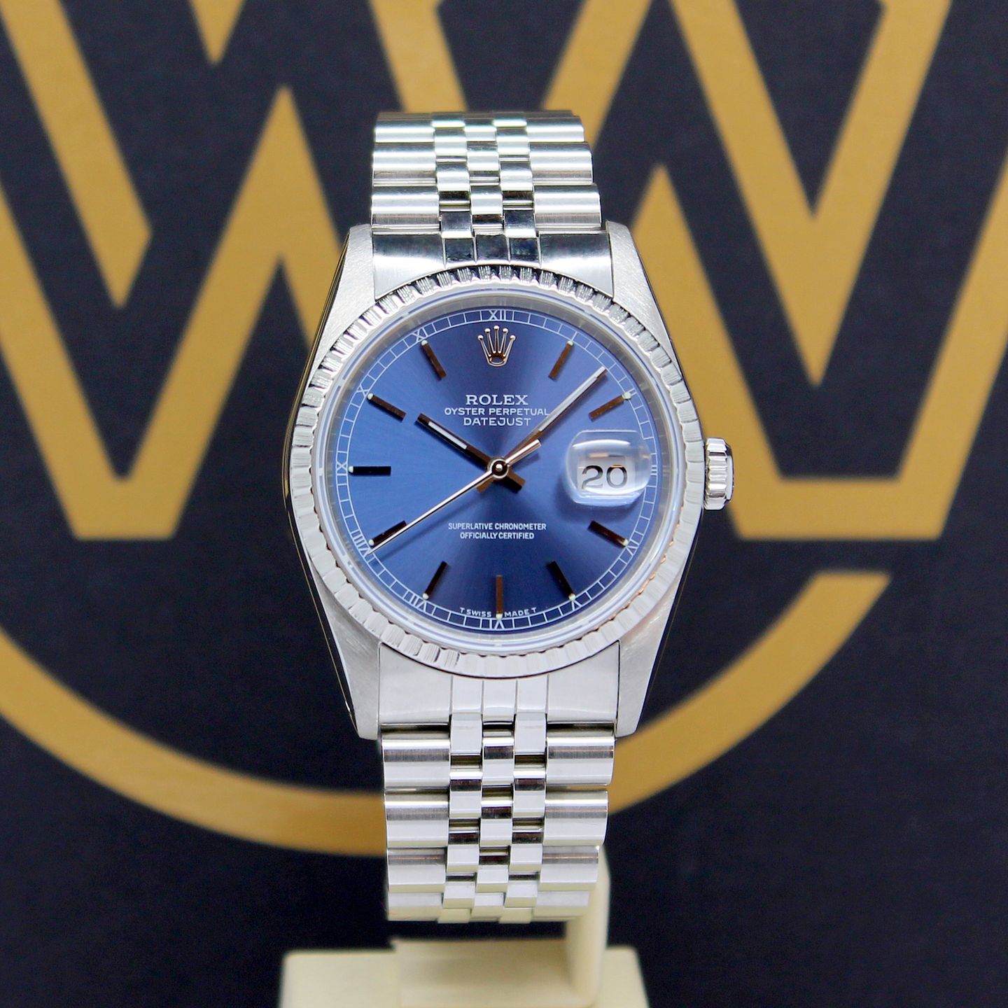 Rolex Datejust 16220 (1991) - Blauw wijzerplaat 36mm Staal (1/7)