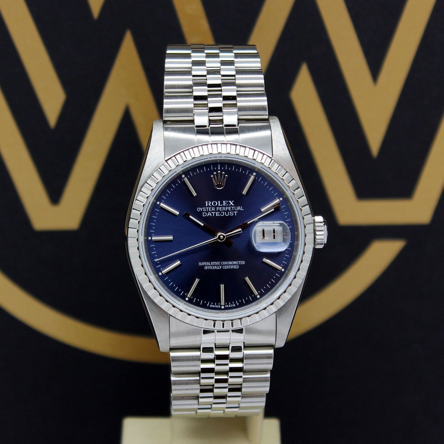 Rolex Datejust 16220 (1987) - Blauw wijzerplaat 36mm Staal (1/7)