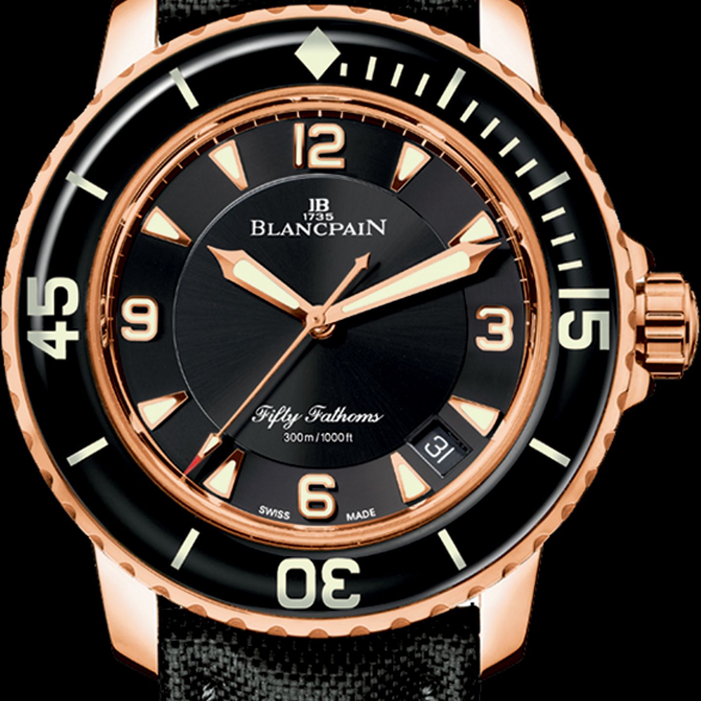 Blancpain Fifty Fathoms 5015-3630-52 (2022) - Black dial 45 mm Rose Gold case (1/1)