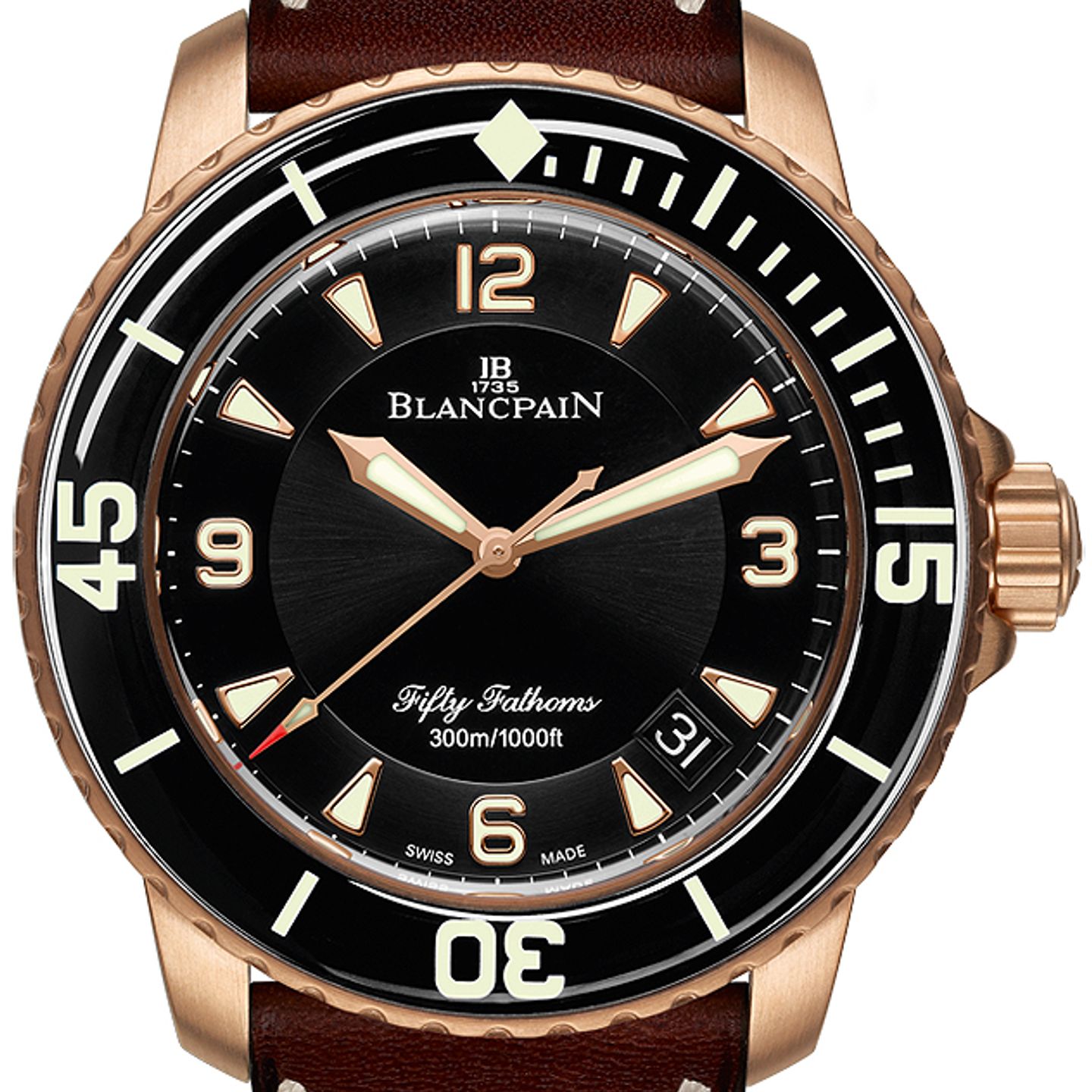 Blancpain Fifty Fathoms 5015A-3630-63B (2022) - Black dial 45 mm Rose Gold case (1/1)