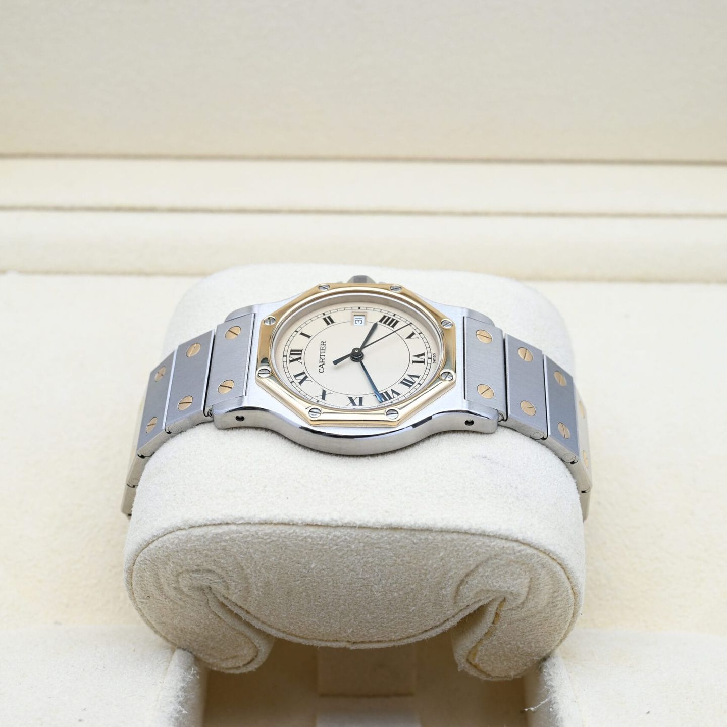 Cartier Santos 187902 (Unknown (random serial)) - Beige dial 30 mm Gold/Steel case (3/8)
