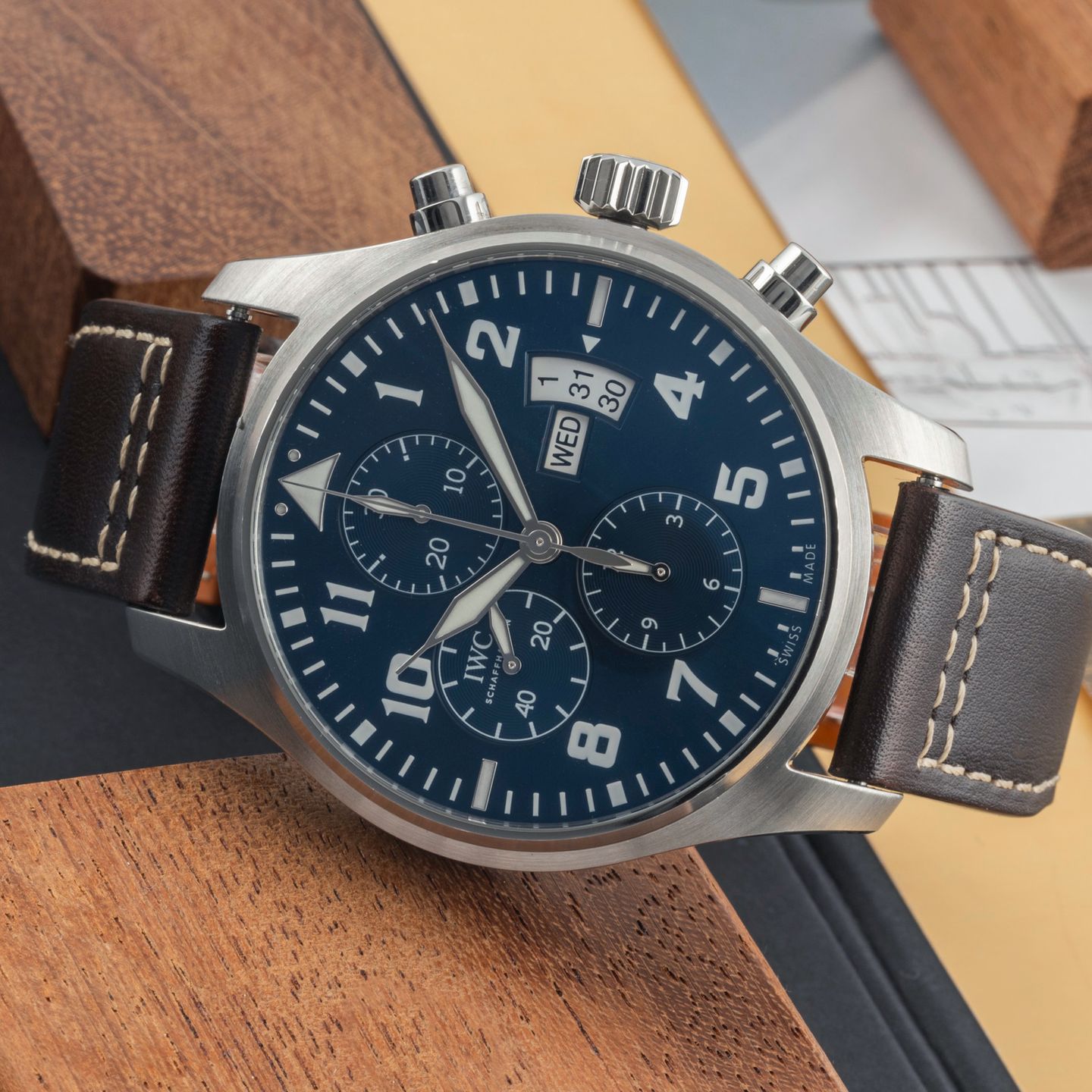 IWC Pilot Chronograph IW377706 (Onbekend (willekeurig serienummer)) - Blauw wijzerplaat 43mm Staal (2/8)