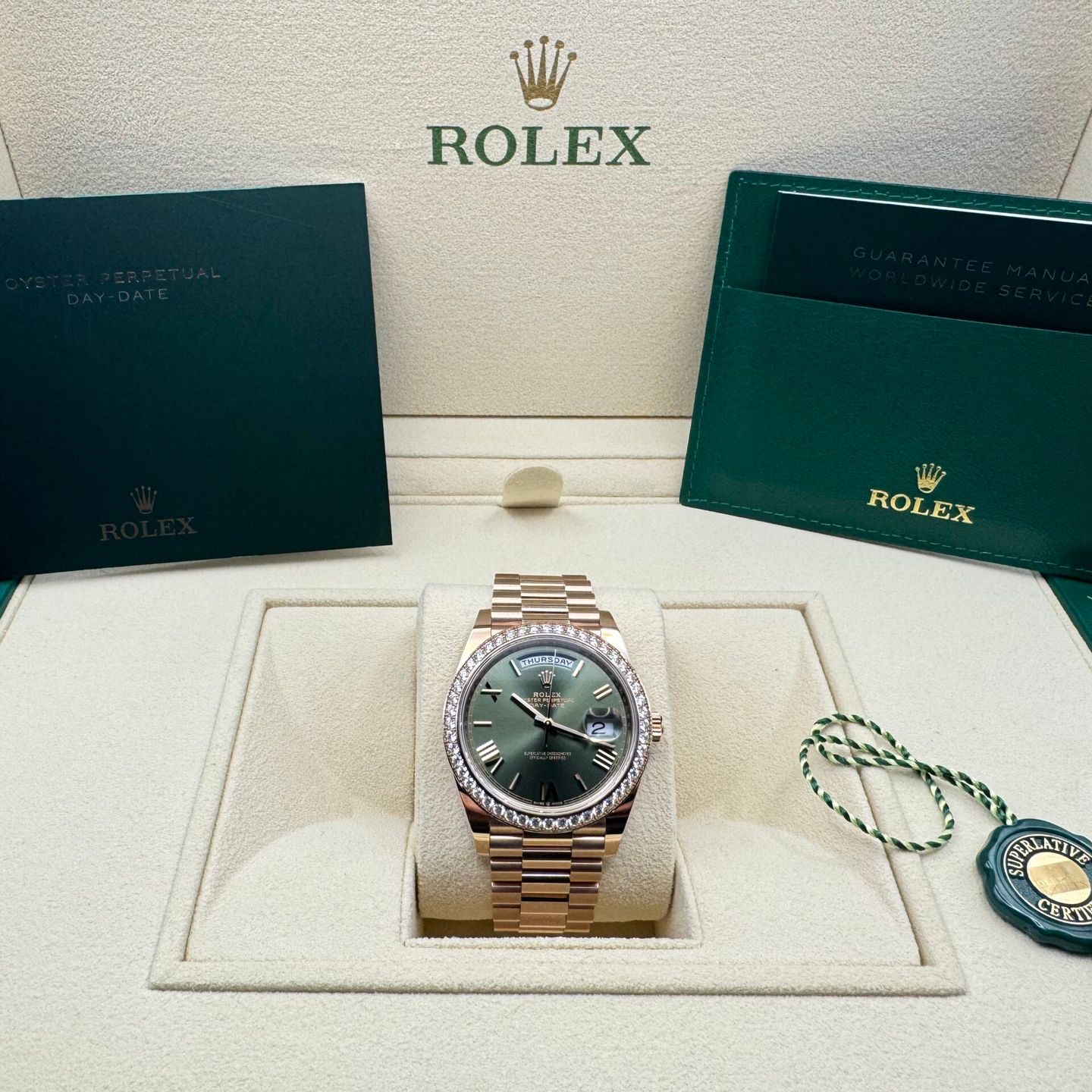 Rolex Day-Date 40 228345RBR (2022) - Green dial 40 mm Rose Gold case (7/8)