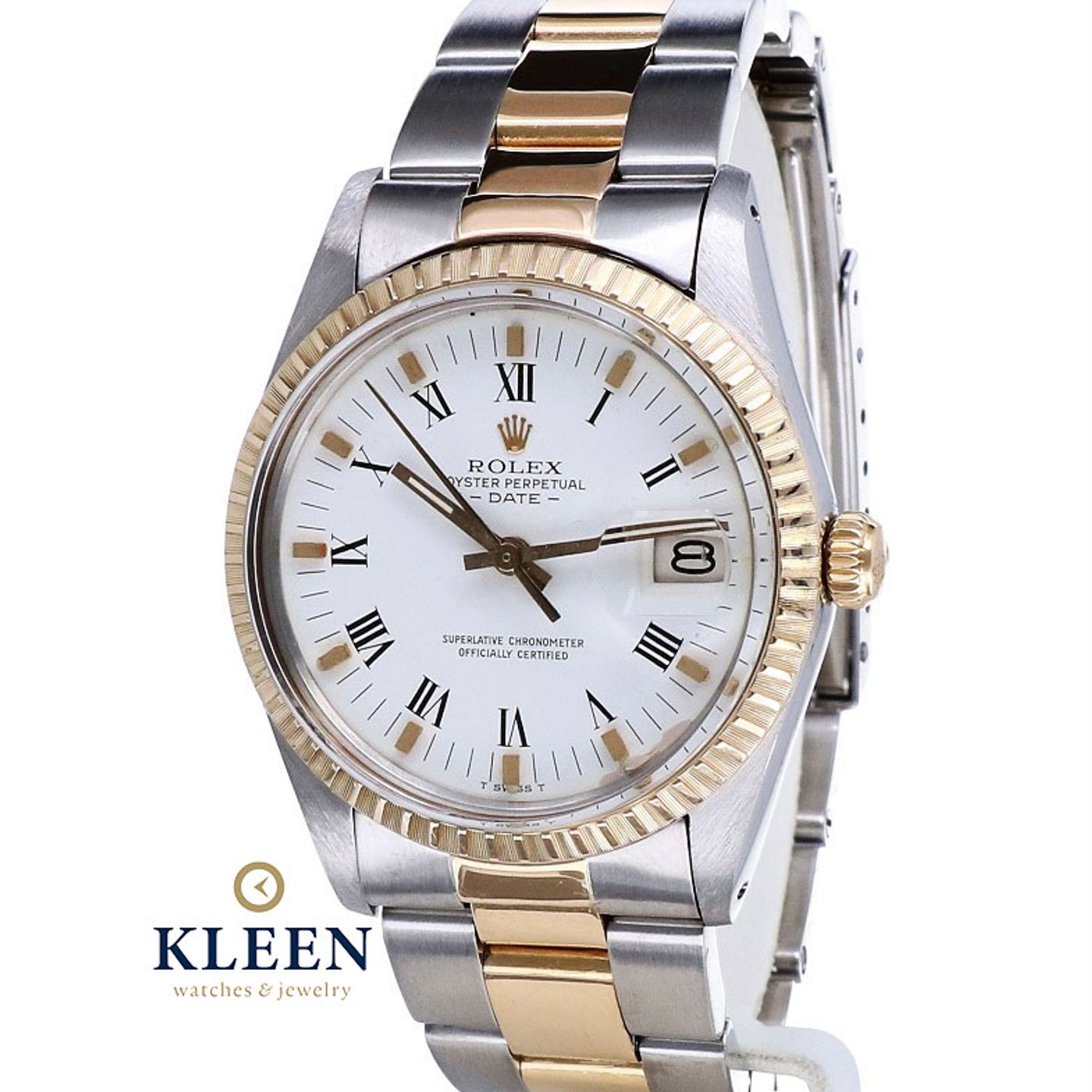 Rolex Oyster Perpetual Date 15053 (1983) - White dial 34 mm Gold/Steel case (1/8)
