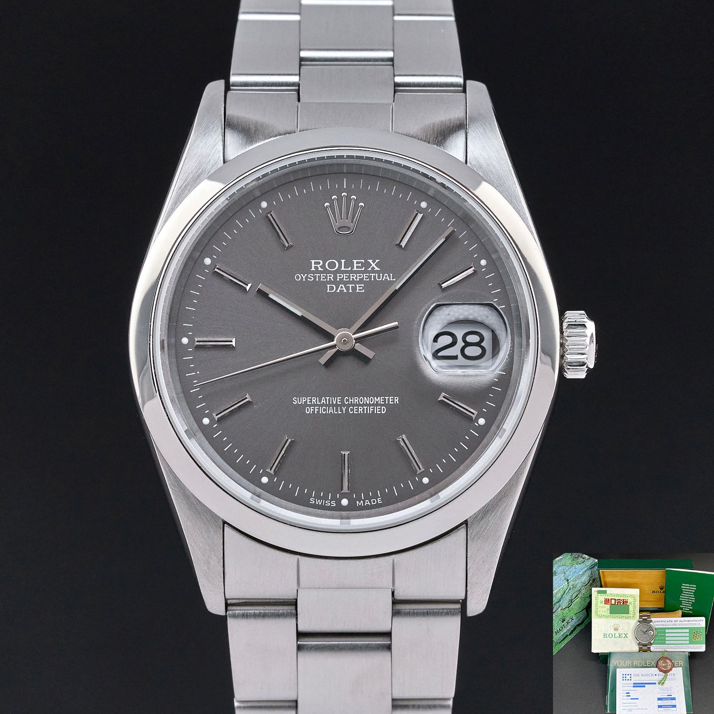 Rolex Oyster Perpetual Date 15200 (2000) - Grijs wijzerplaat 34mm Staal (1/8)