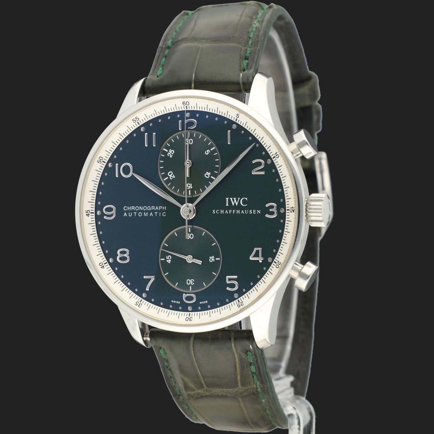 IWC Portuguese Chronograph IW371430 (2005) - Groen wijzerplaat 41mm Staal (1/8)