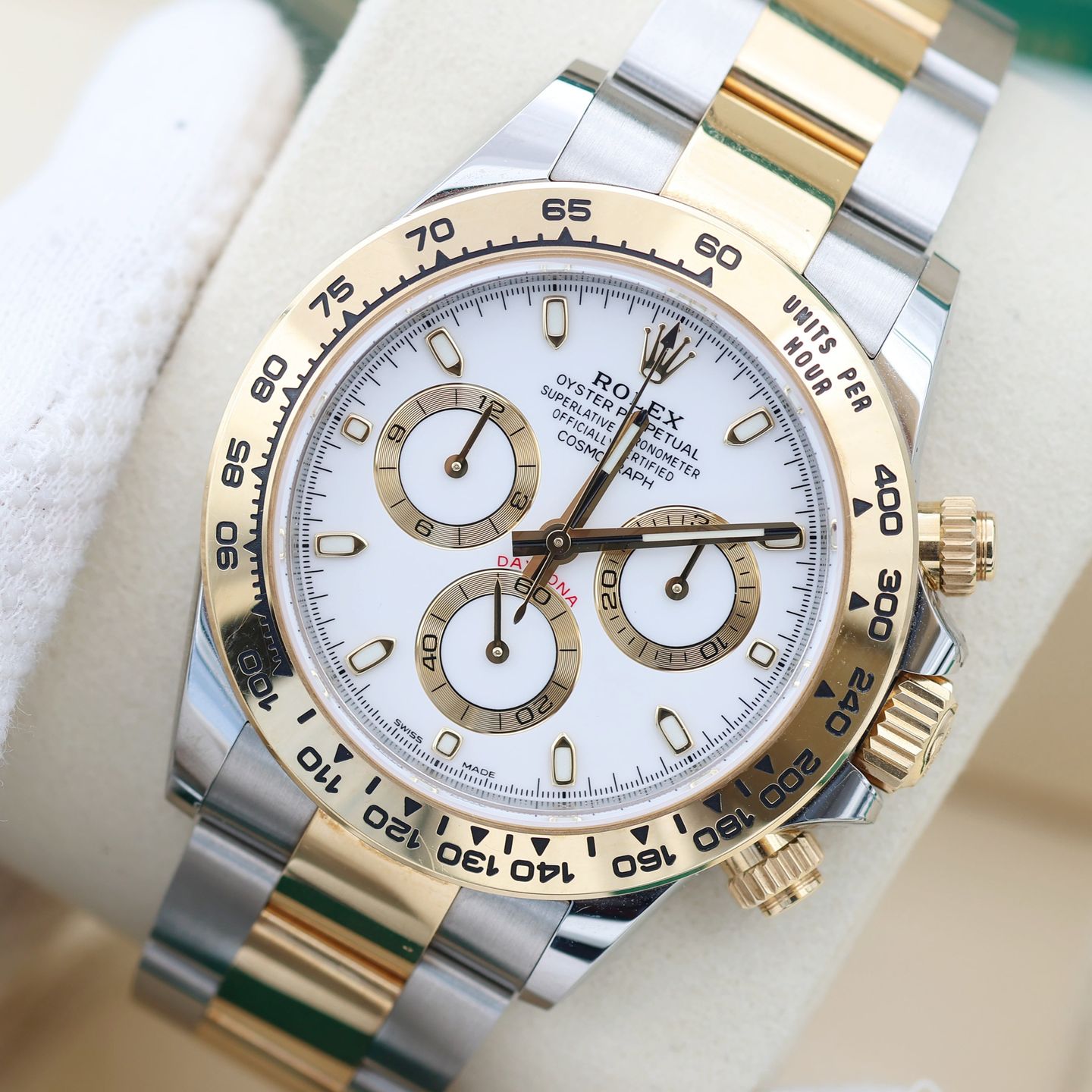 Rolex Daytona 116503 (Onbekend (willekeurig serienummer)) - Wit wijzerplaat 40mm Goud/Staal (1/8)