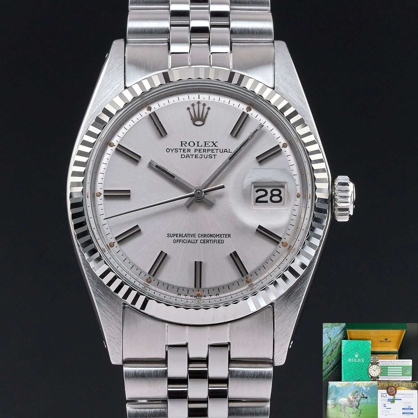 Rolex Datejust 1601 (1973) - Zilver wijzerplaat 36mm Staal (1/8)