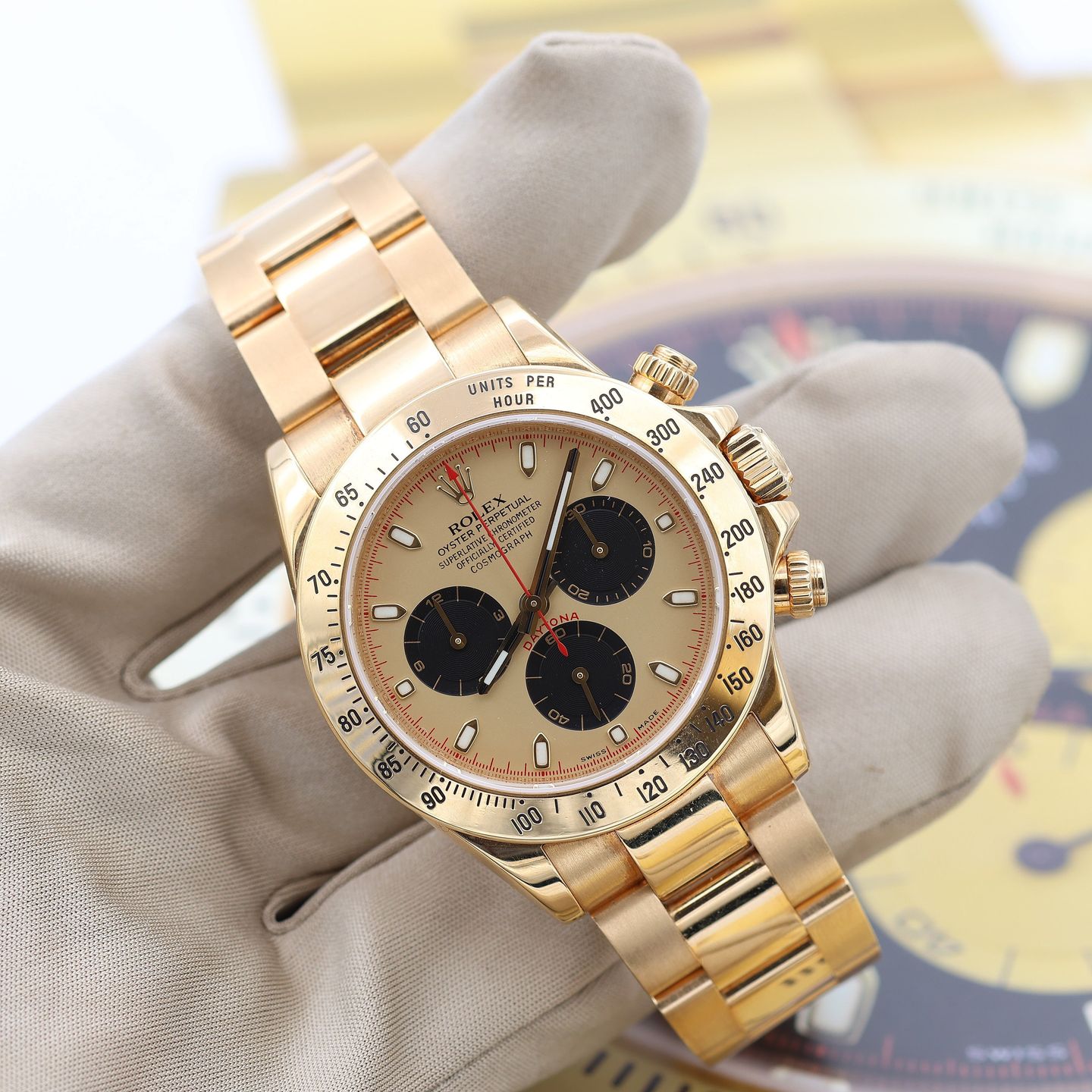 Rolex Daytona 116528 (Onbekend (willekeurig serienummer)) - Champagne wijzerplaat 40mm Geelgoud (5/8)
