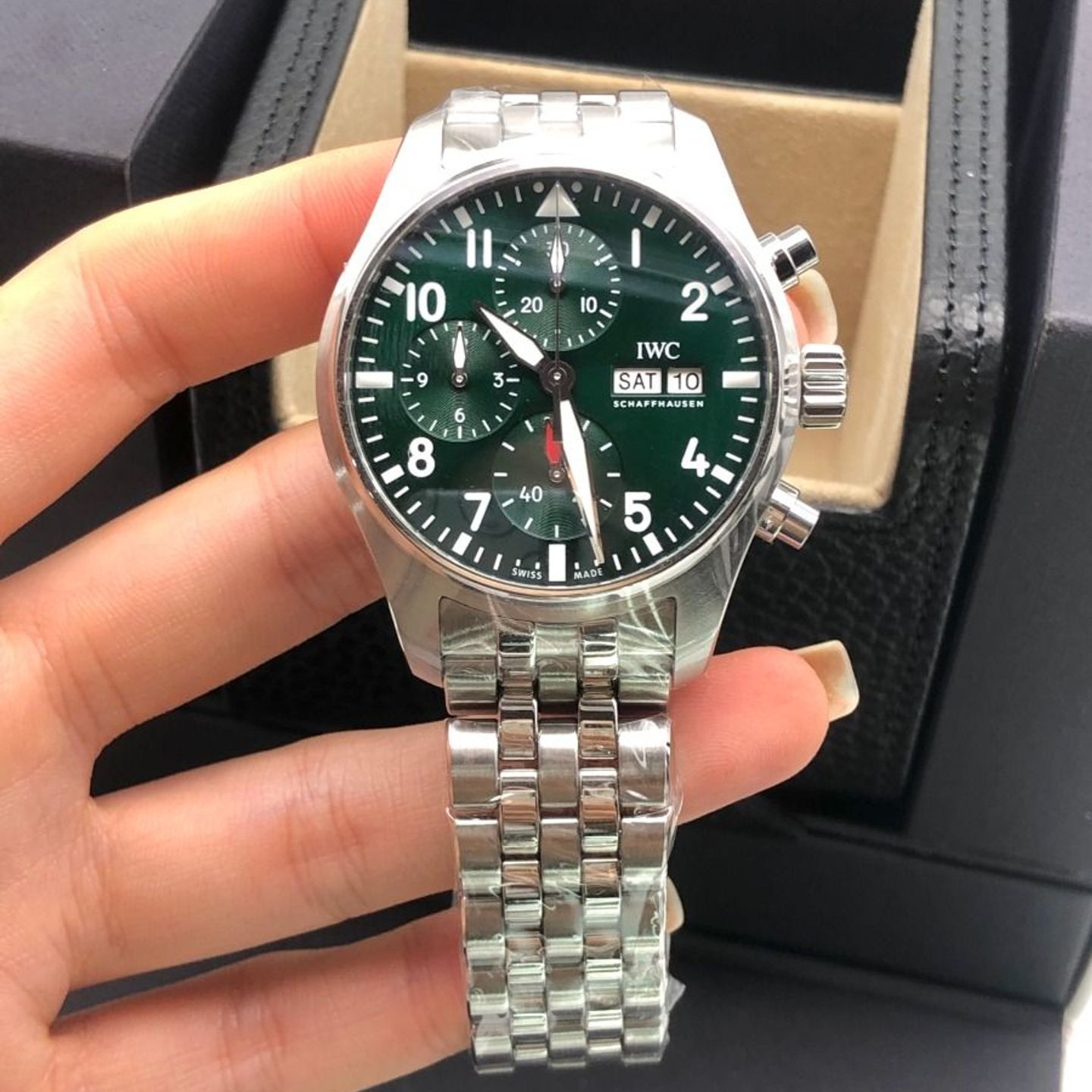 IWC Pilot Chronograph IW388104 (2022) - Groen wijzerplaat 41mm Staal (6/8)