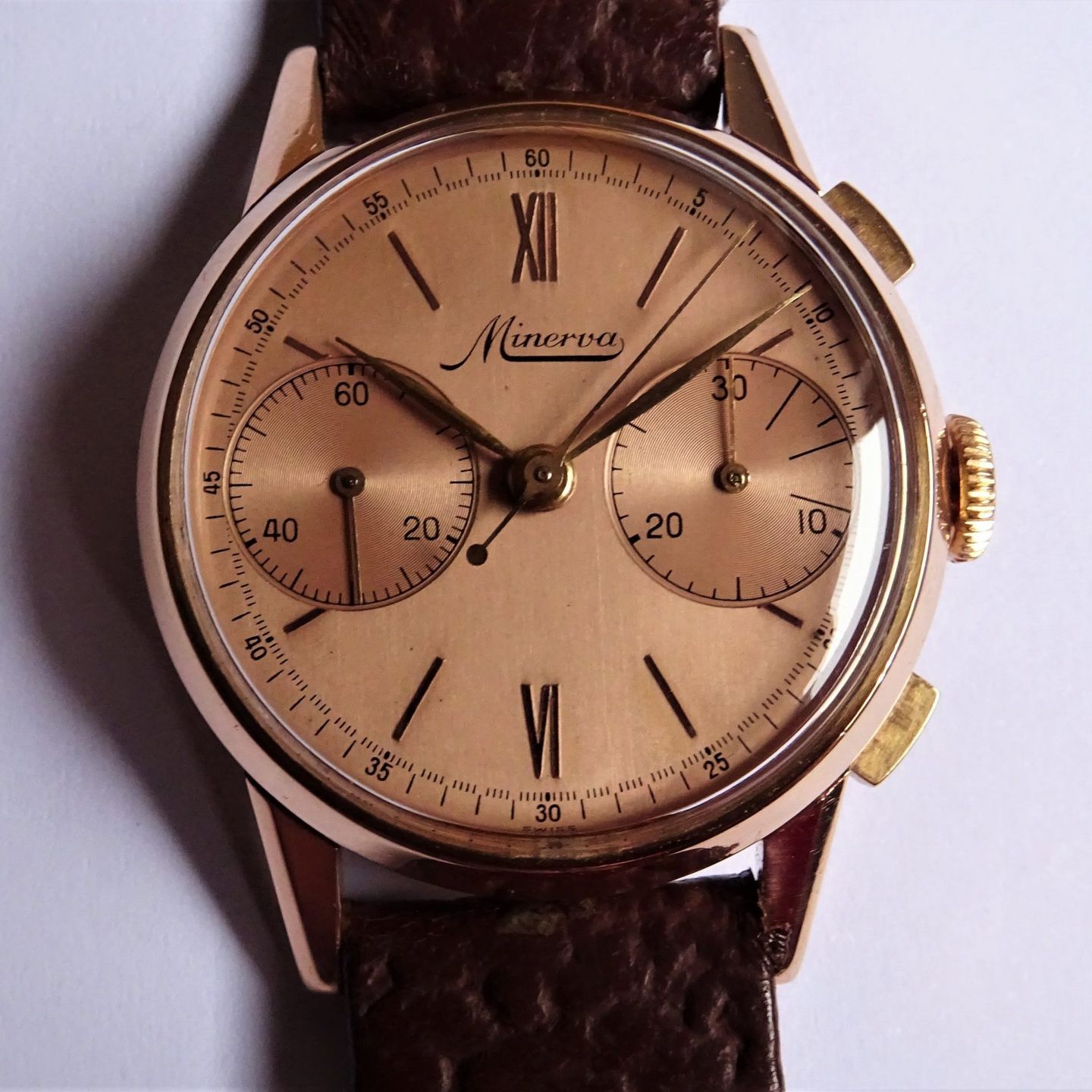 Minerva Vintage 13CH (1952) - Pink dial 34 mm Steel case (1/8)