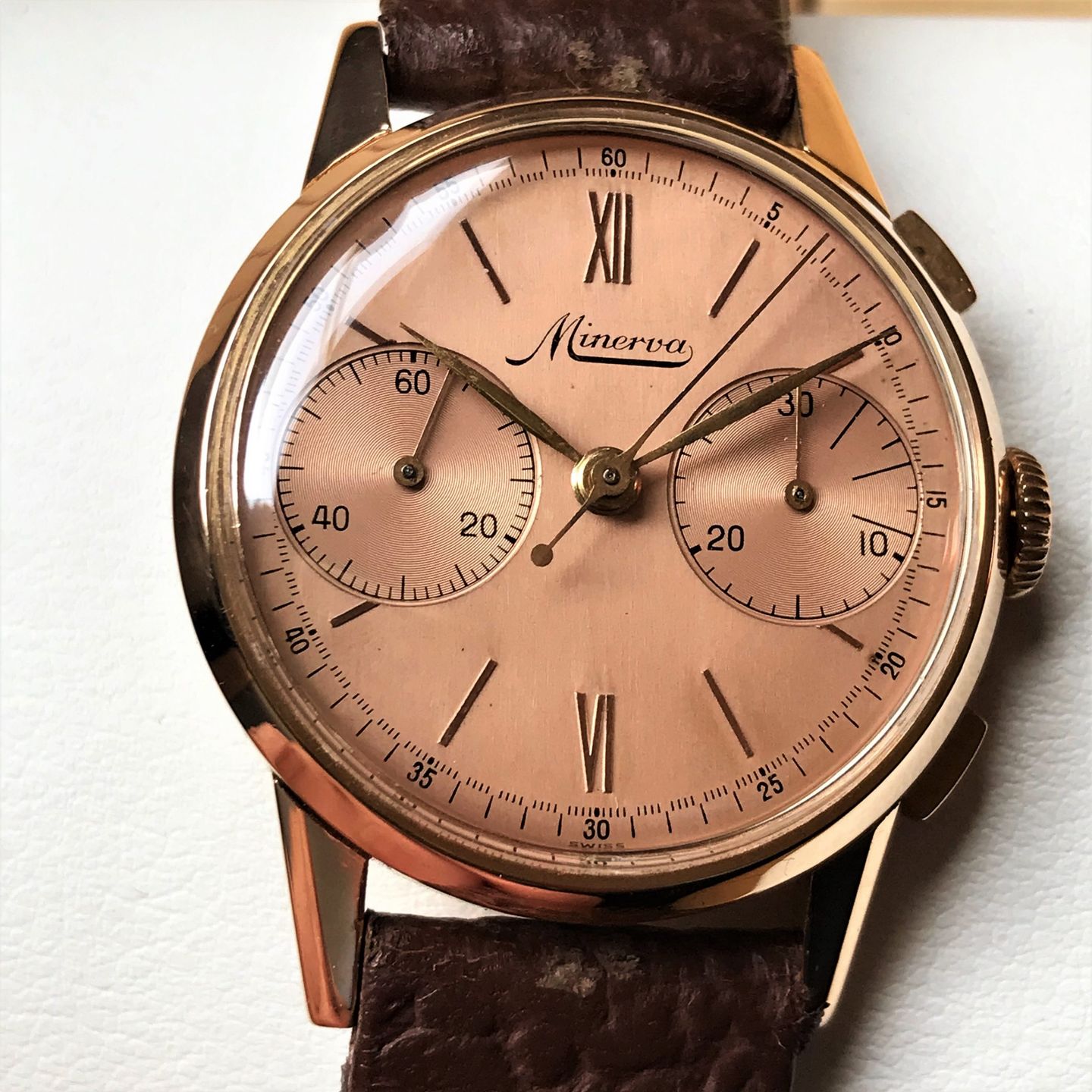 Minerva Vintage 13CH (1952) - Pink dial 34 mm Steel case (3/8)