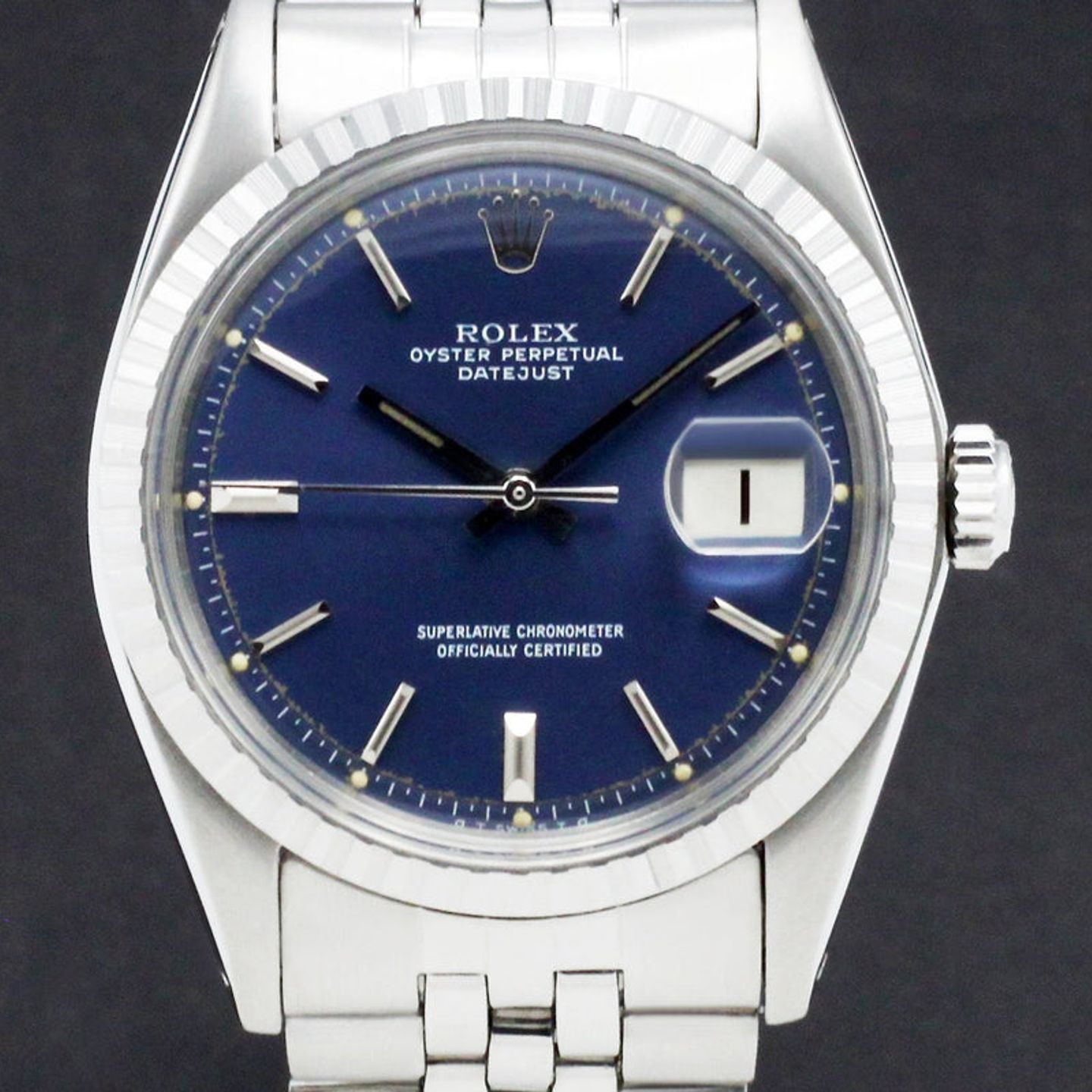 Rolex Datejust 1603 (1973) - Blauw wijzerplaat 36mm Staal (1/7)