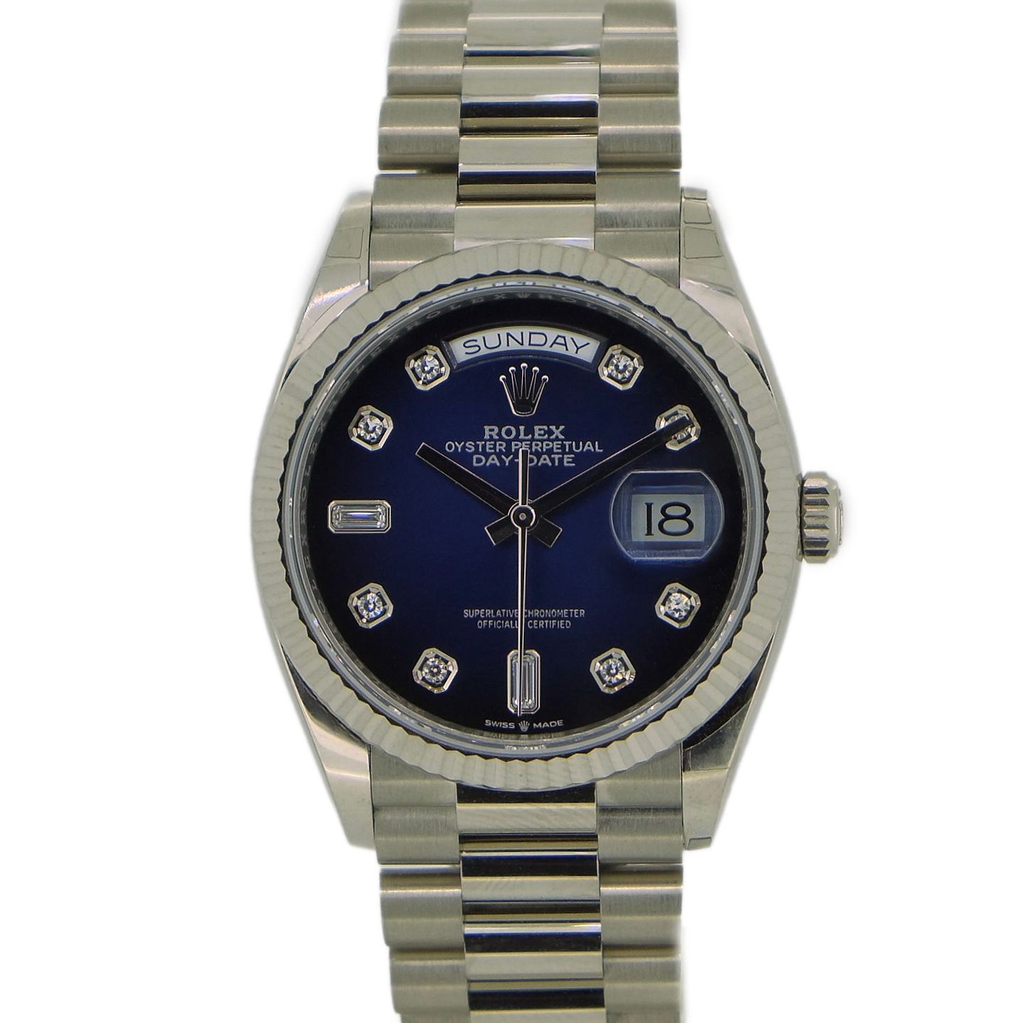 Rolex Day-Date 36 128239 (1 ATM) - Blauw wijzerplaat 36mm Witgoud (1/6)