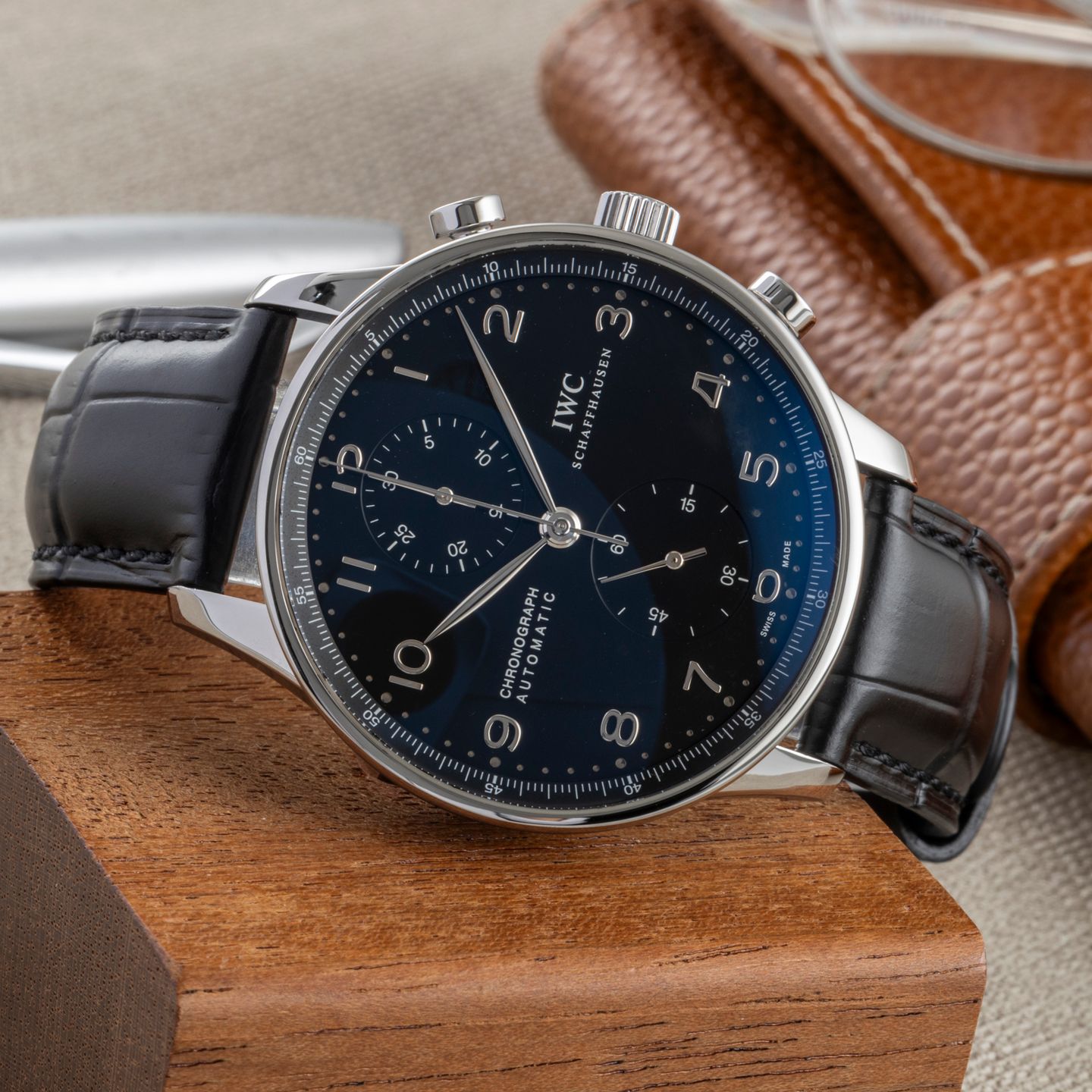 IWC Portuguese Chronograph IW371447 (Onbekend (willekeurig serienummer)) - Zwart wijzerplaat 41mm Staal (2/8)