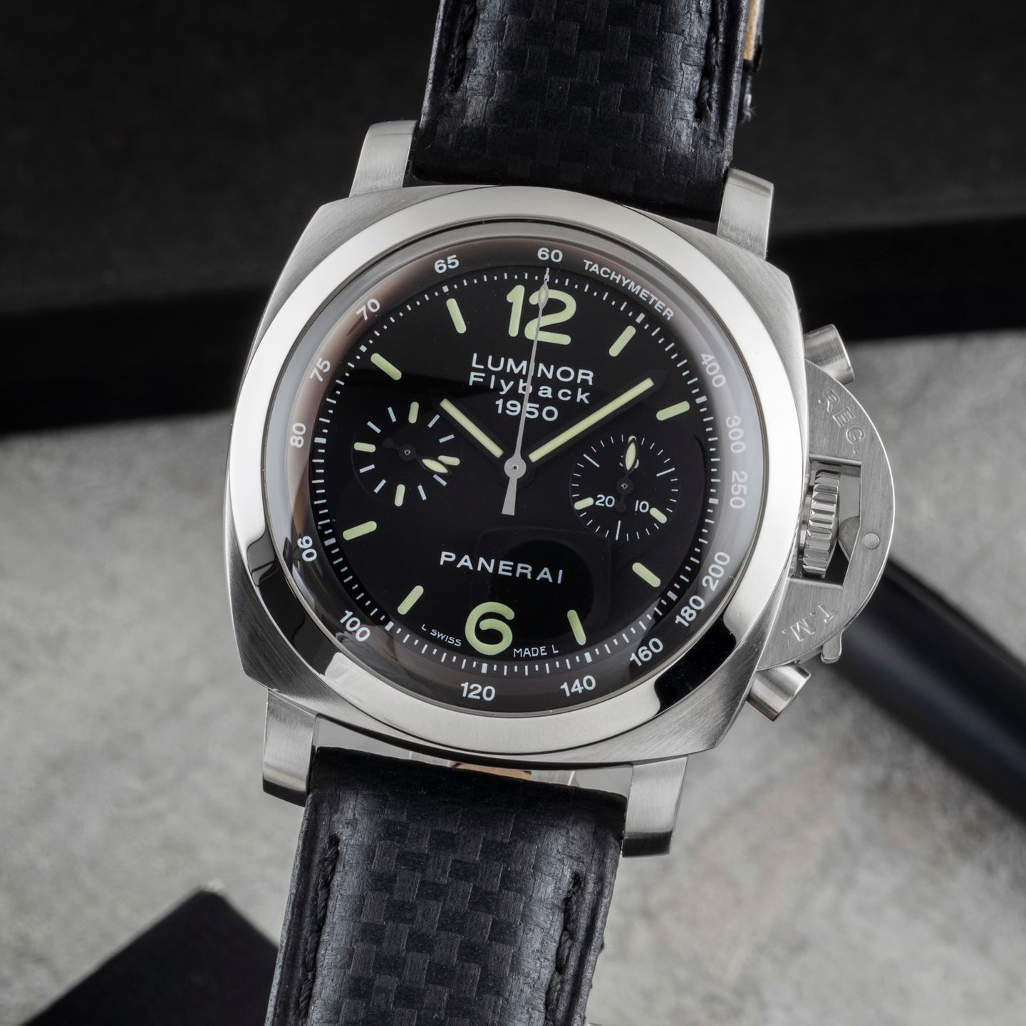 Panerai Luminor 1950 3 Days Chrono Flyback PAM00212 (Unknown (random serial)) - Black dial 44 mm Steel case (3/8)