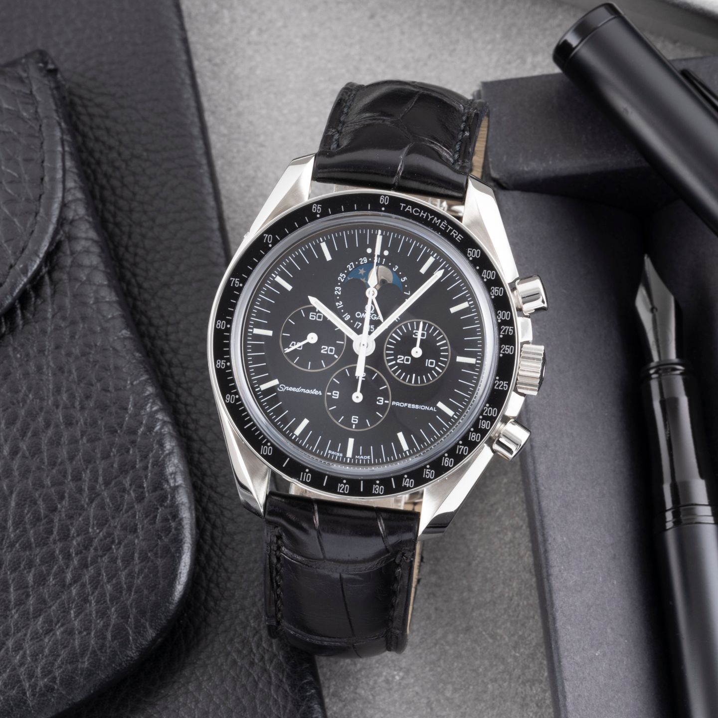 Omega Speedmaster Professional Moonwatch Moonphase 3876.50.31 (2000) - Zwart wijzerplaat 42mm Staal (1/8)